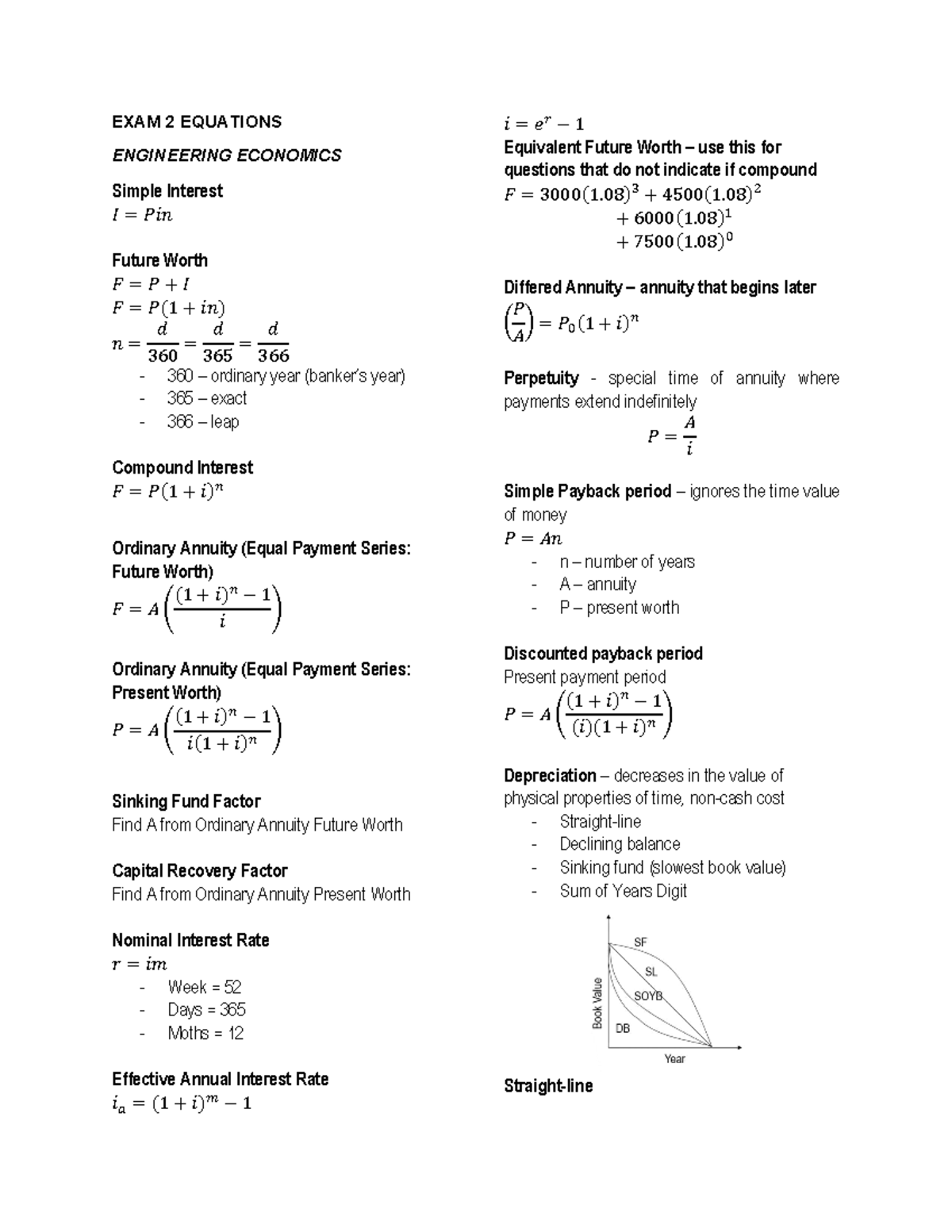 Kinematics equations - EXAM 2 EQUATIONS ENGINEERING ECONOMICS Simple ...