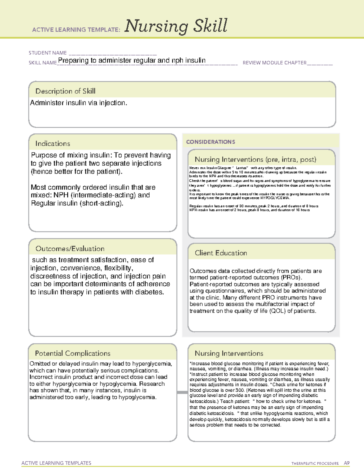 Administering insulin ACTIVE LEARNING TEMPLATES THERAPEUTIC PROCEDURE