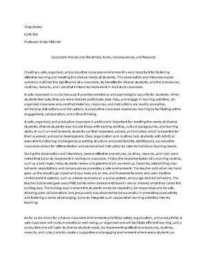 Classroom and Behavior Management Framework - Greg Sealey ELM ...