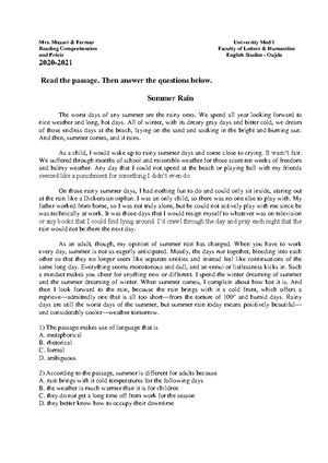 Reading comprehension 101 - University Mohammed 1 Prof. H. Bouknana ...