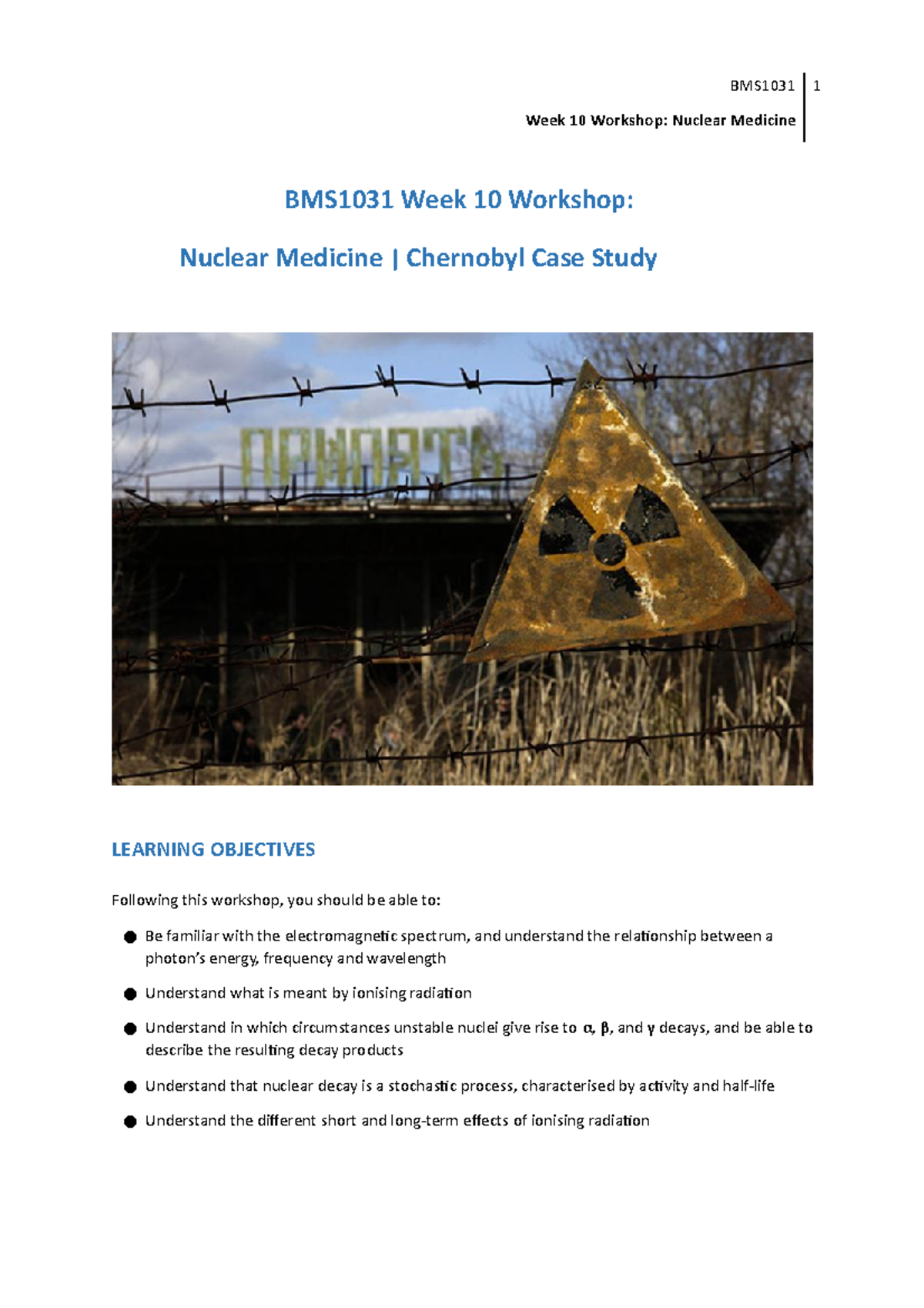 BMS1031 Week 10 Workshop Student Version - Week 10 Workshop: Nuclear ...