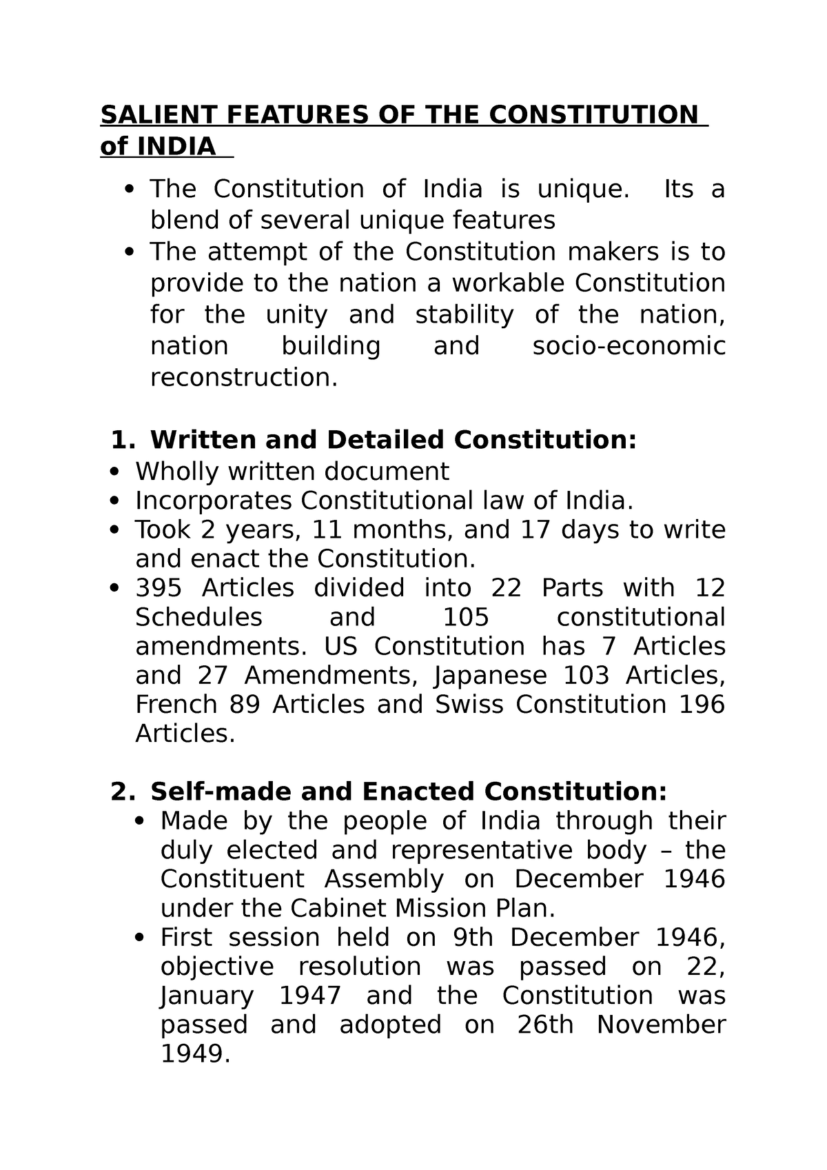 Constitution Of India - Salient Features - SALIENT FEATURES OF THE ...