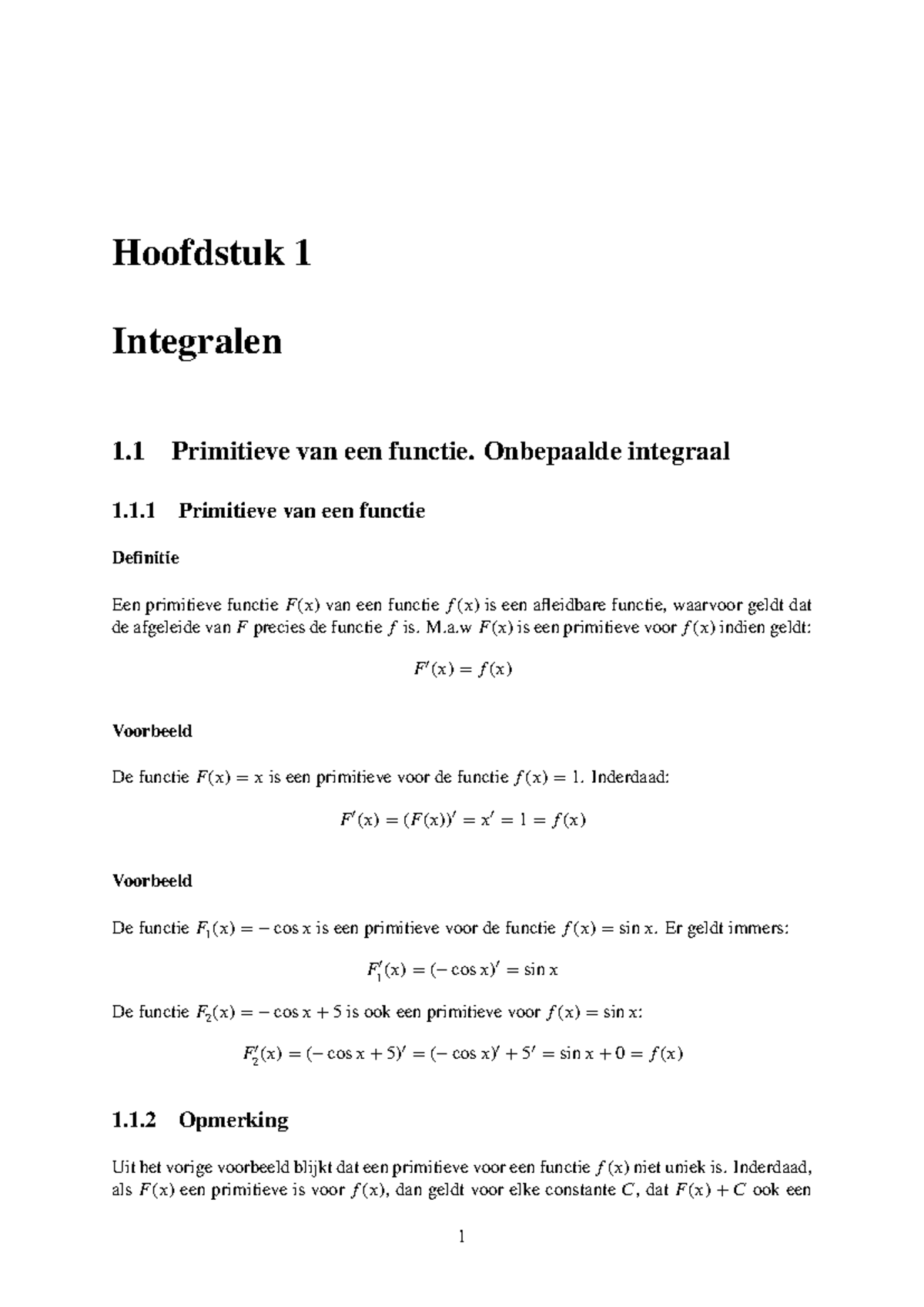 Integralen Fysica - Hoofdstuk 1 Integralen 1 Primitieve Van Een Functie ...