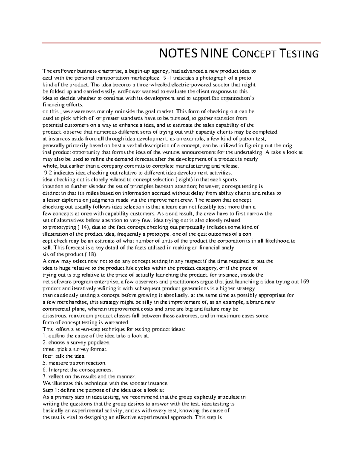 Notes NINE Concept Testing NOTES NINE CONCEPT TESTING The emPower