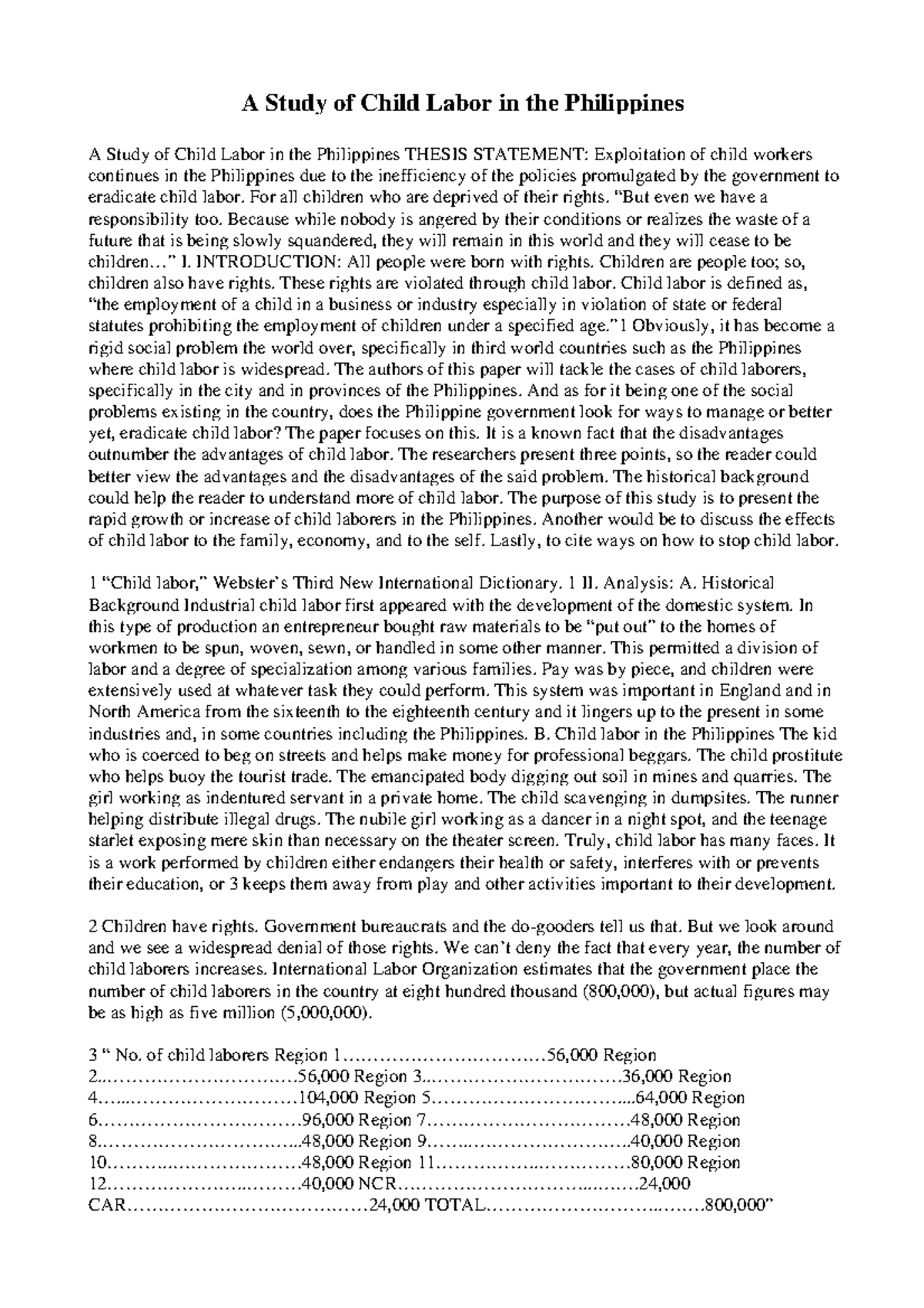 Study of Child Labor 1 - Lecture notes 1,3-7 - A Study of Child Labor ...