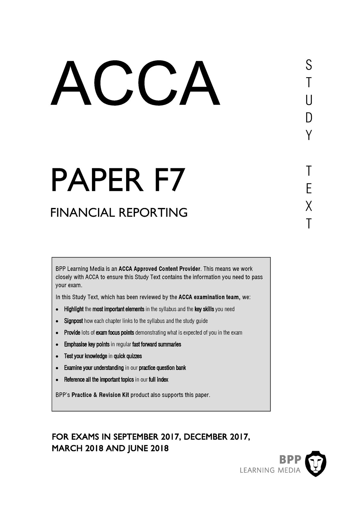 ACCA F7 - Financial Reporting Study Text 2018 - S T U D Y T E X T PAPER ...