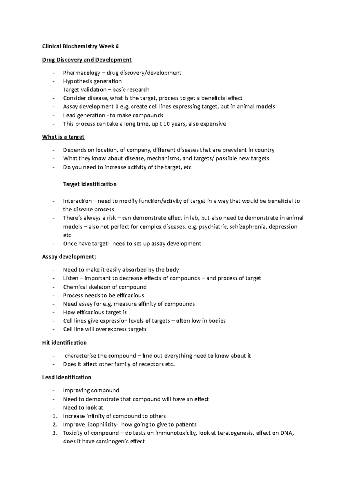 Clinical Biochem Week 6 - Drug Discovery and Development - Clinical ...