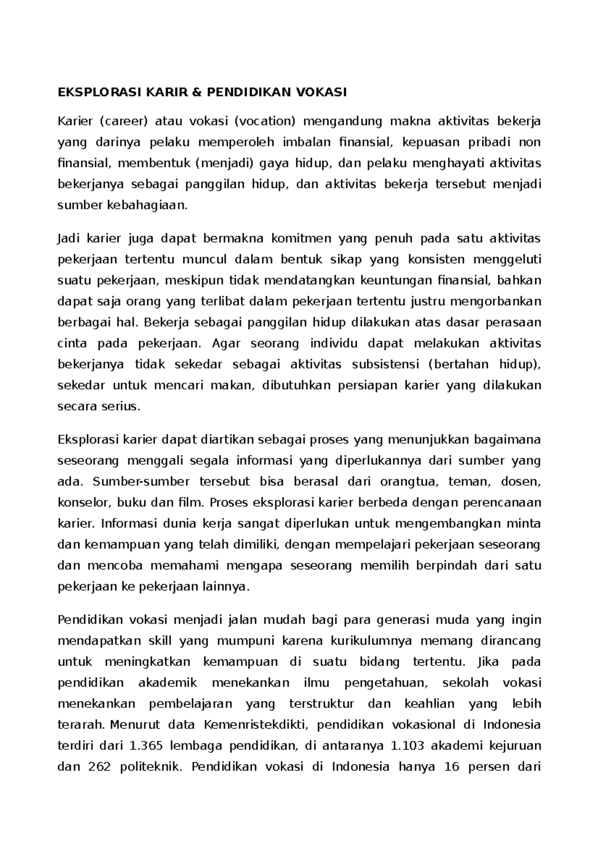 Eksplorasi Karir Dan Pendidikan Vokasi - EKSPLORASI KARIR & PENDIDIKAN ...