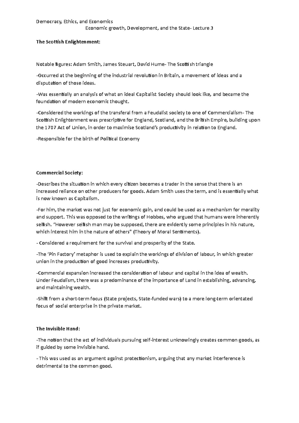 Lecture 3 The Scottish Enlightenment, Smith and Marx - Democracy ...