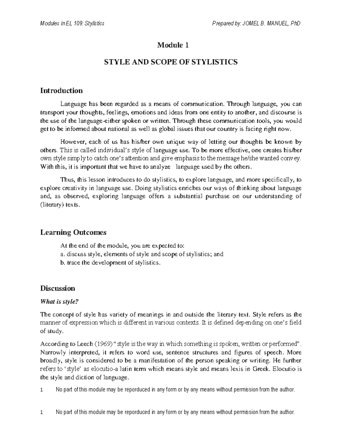 Module 1 Style And Scope Of Stylistics Fs 1 Module 1 Style And Scope