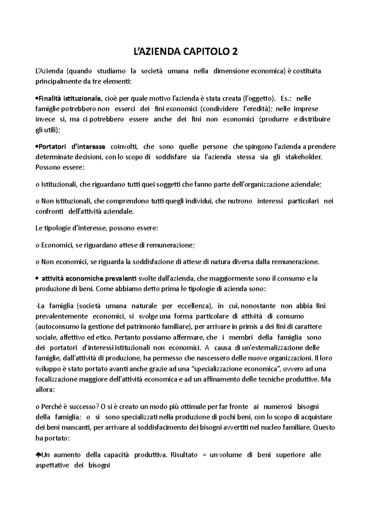 Riassunto Capitolo 2 L' Azienda - Economia Aziendale - Ca'Foscari - Studocu