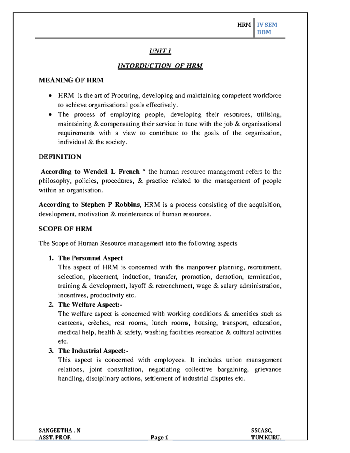 Humanresource. pdf - Managment of human resiurces - BBM SANGEETHA. N ...