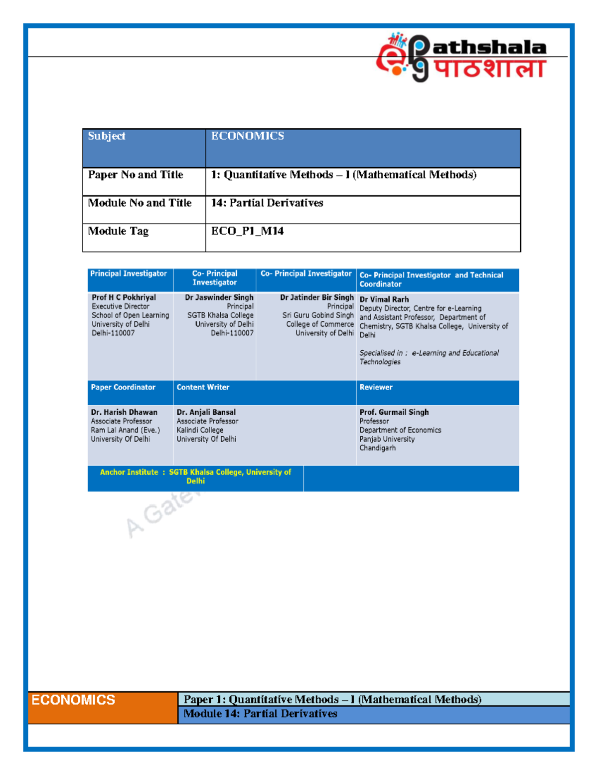 Module No and Title 14: Partial Derivatives - ECONOMICS Paper 1 ...