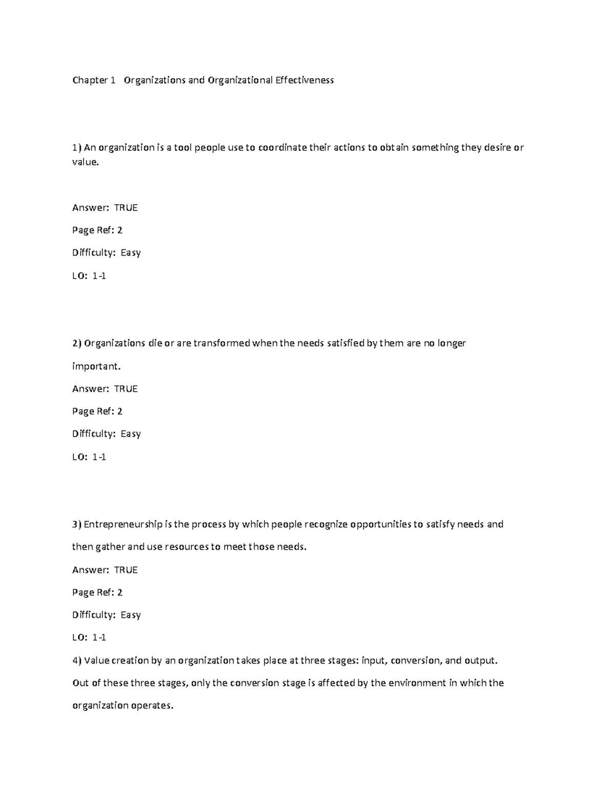 Test Bank - Chapter 1-merged - Chapter 1 Organizations And ...