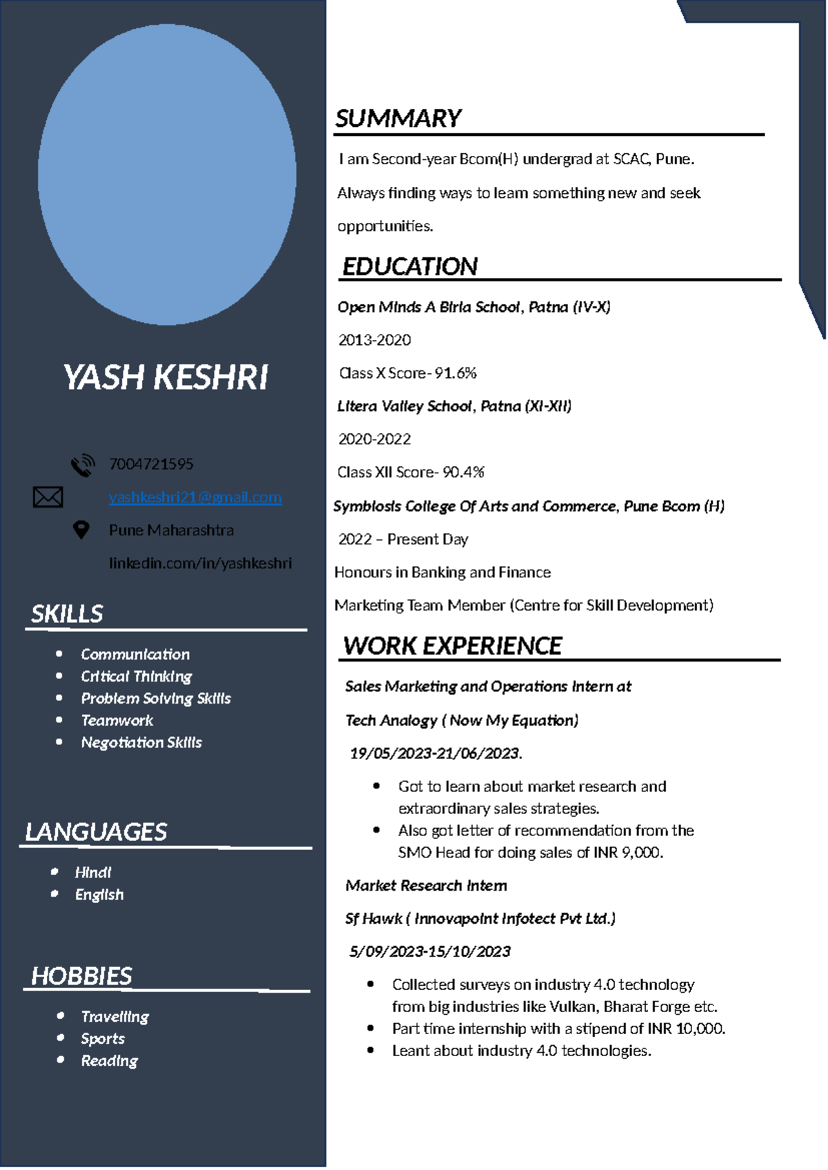 Resume yash word - Summary Company law - SUMMARY I am Second-year Bcom ...