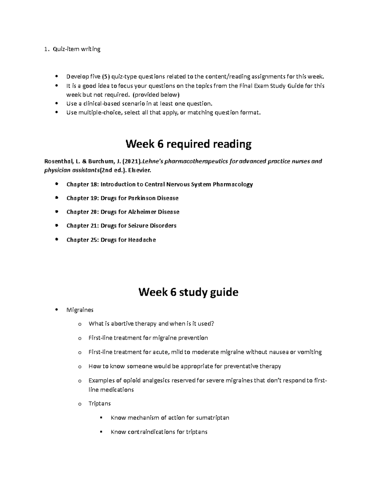 Pharm 2 wk 6 - week6 module - 1. Quiz-item writing Develop five (5 ...