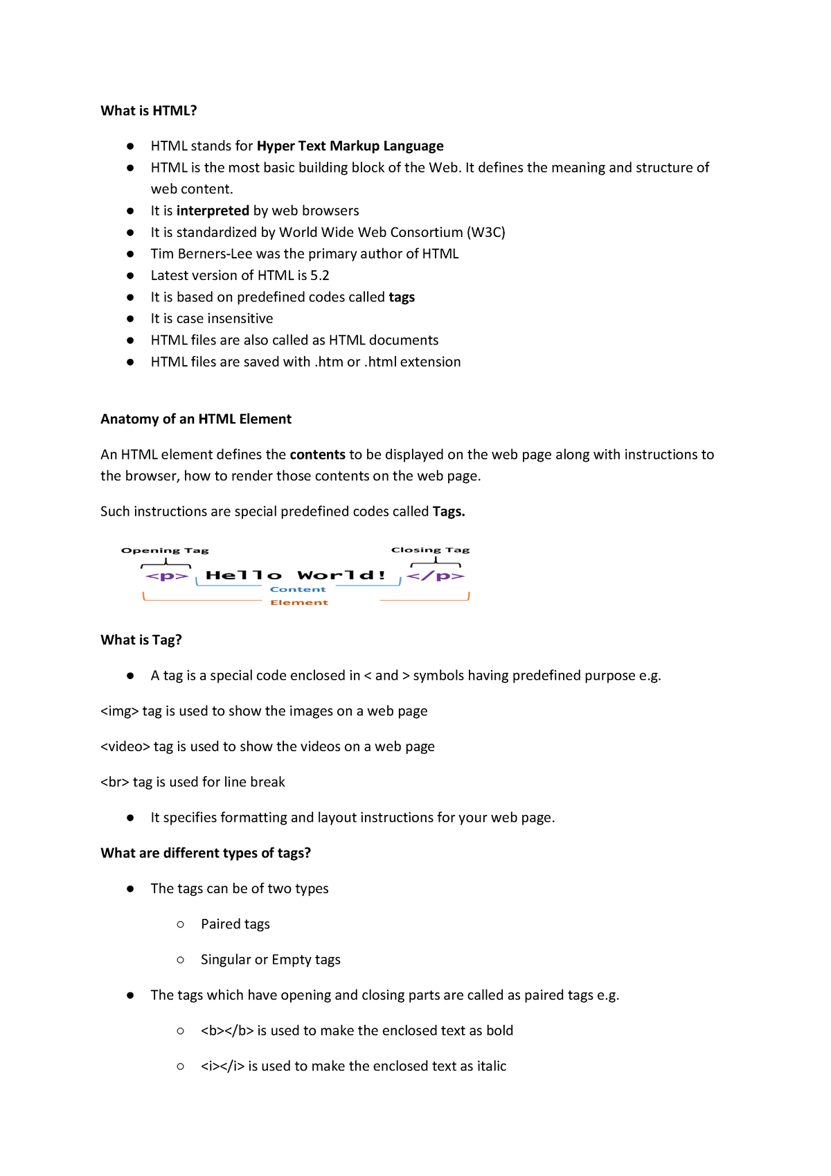 Unit.II.Notes - What is HTML? HTML stands for Hyper Text Markup ...