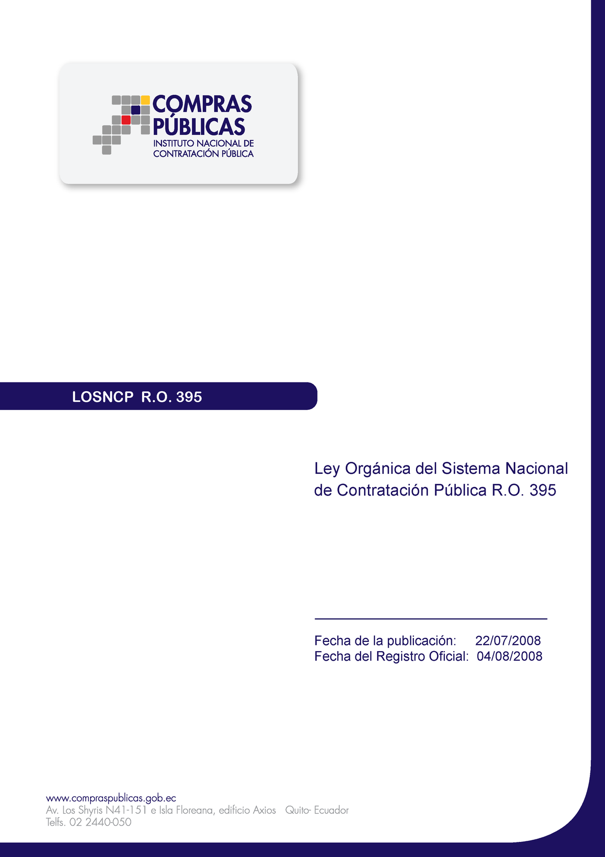 Ley Organica Del SNCP - Ley Orgánica Del Sistema Nacional LOSNCP R. De ...