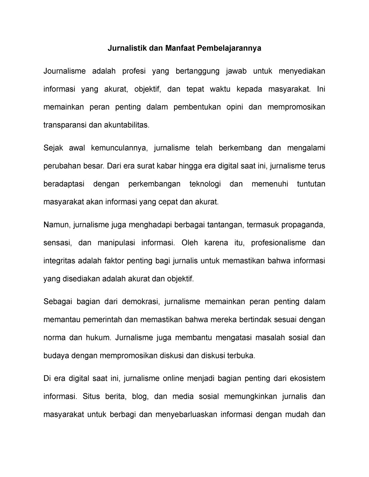 Jurnalistik Dan Manfaat Pembelajarannya - Jurnalistik Dan Manfaat ...