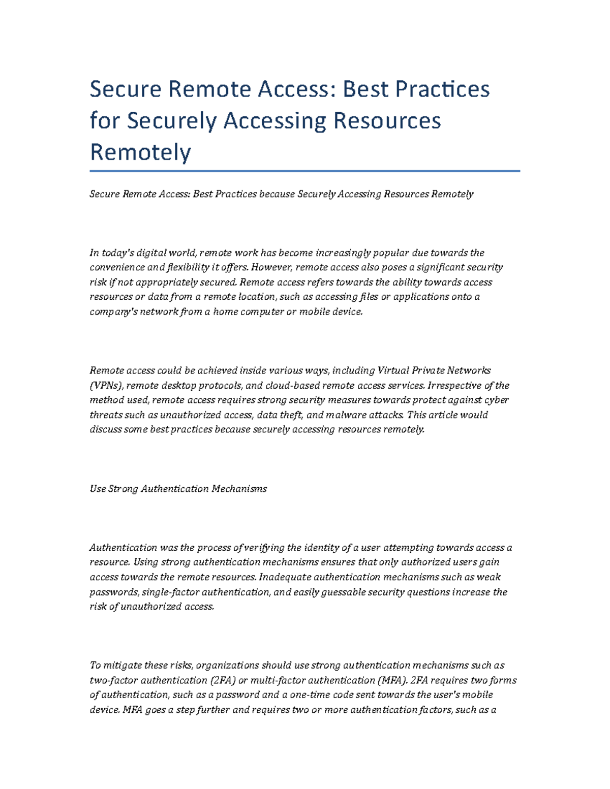 Secure Remote Access Best Practices For Securely Accessing Resources ...