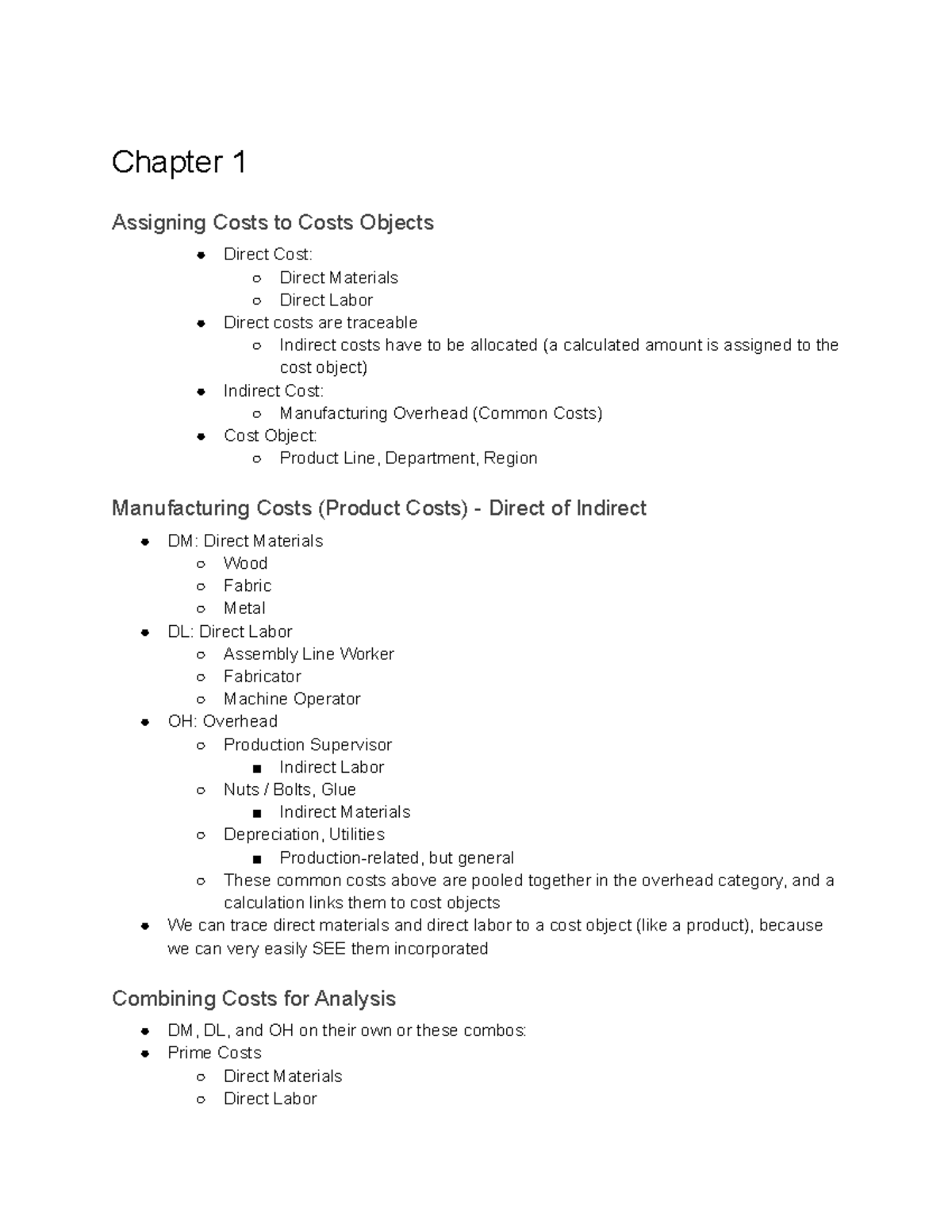 ACC 211 Chapter 1 Lecture Notes - Chapter 1 Assigning Costs to Costs ...