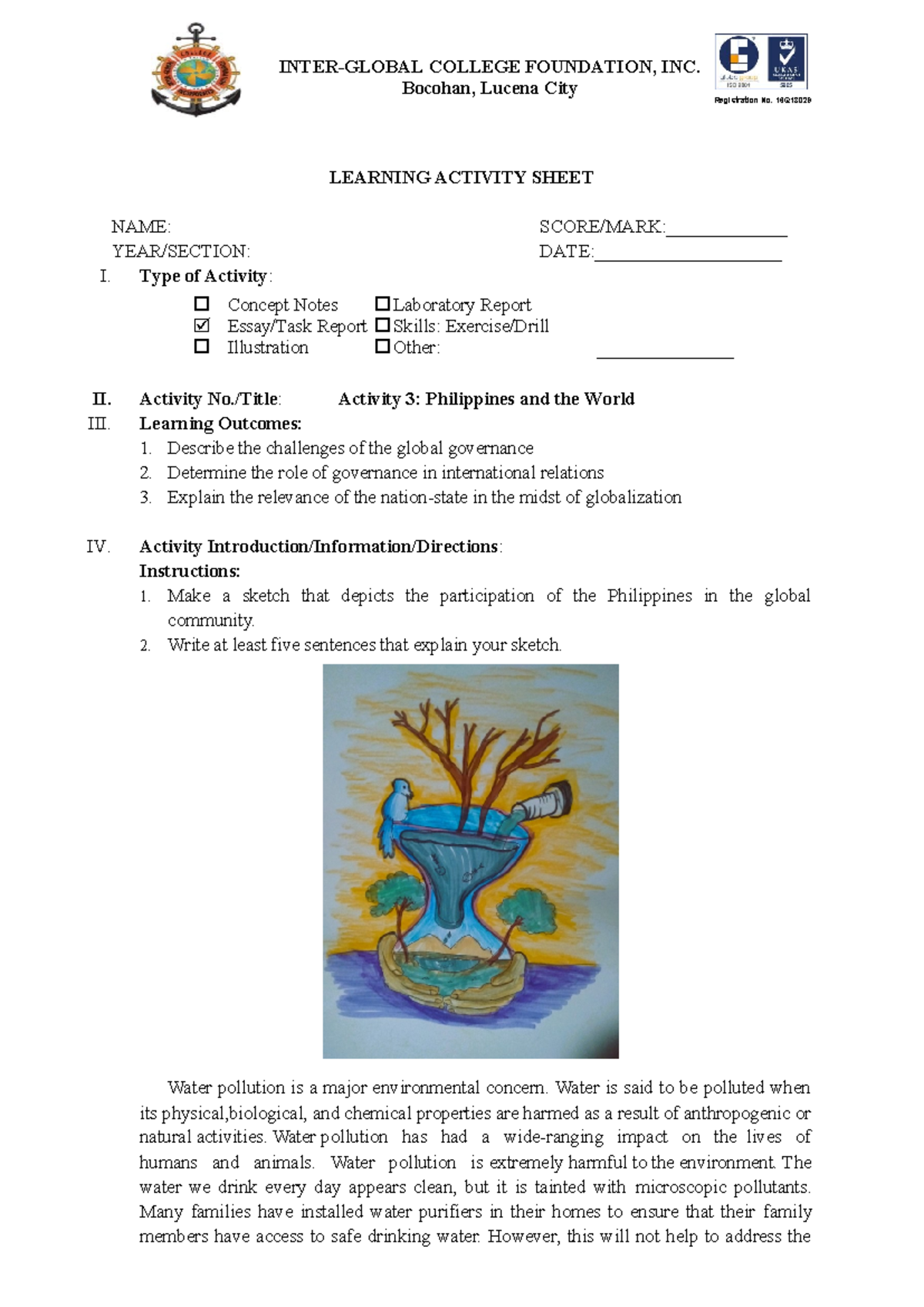 CW- LAS- Activity 3 - Registration No. 16Q INTER-GLOBAL COLLEGE ...