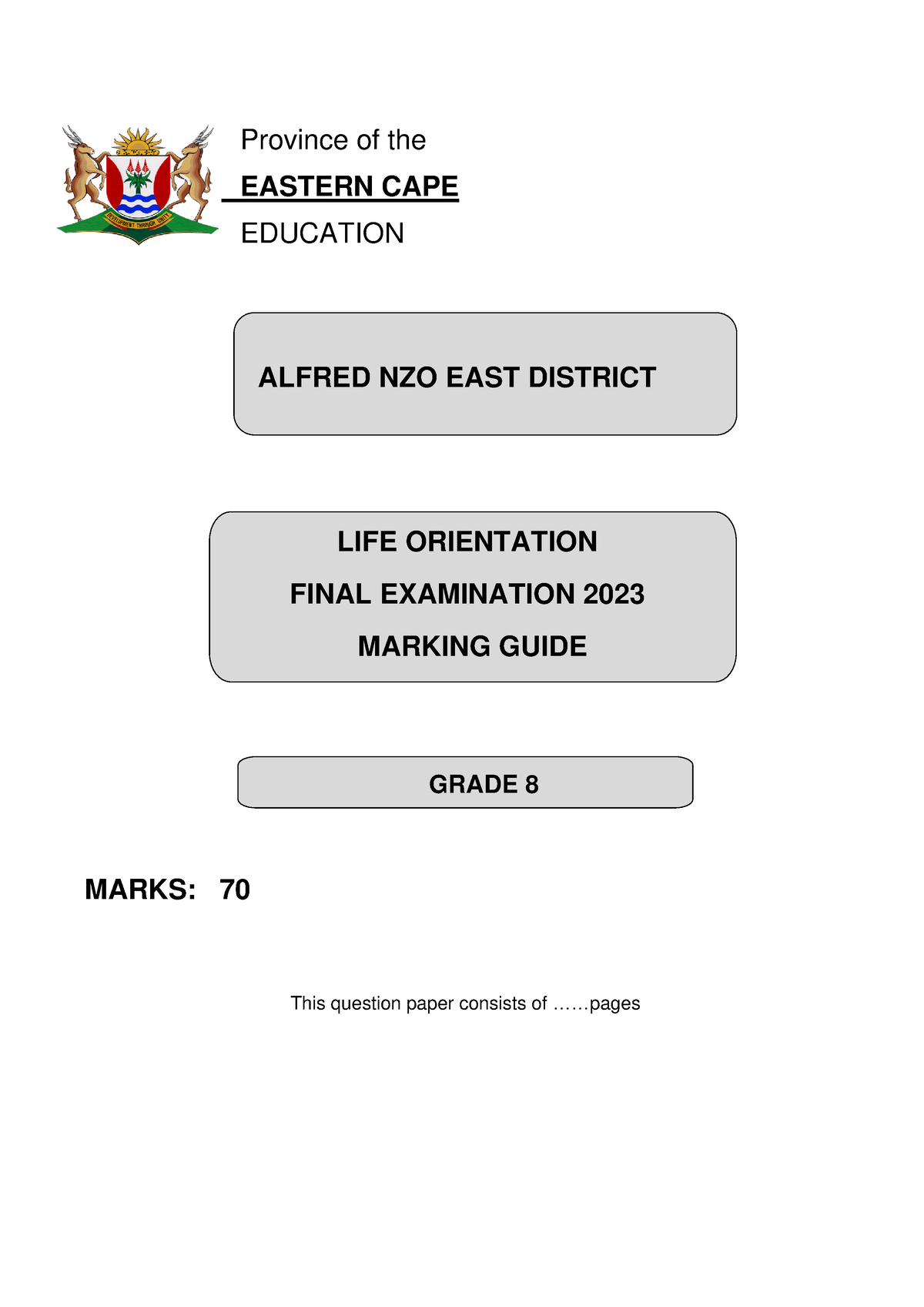 2023 GR 8 Final EXAM Marking Guide - Province Of The EASTERN CAPE ...