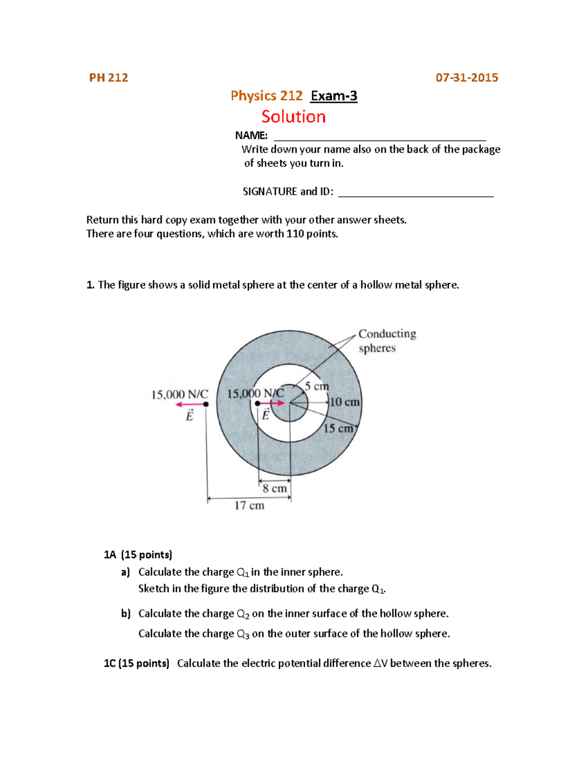 (2015 ) PH-212 Midterm-3 Solution - PH 212 07 -31-201 5 Physics 21 2 ...