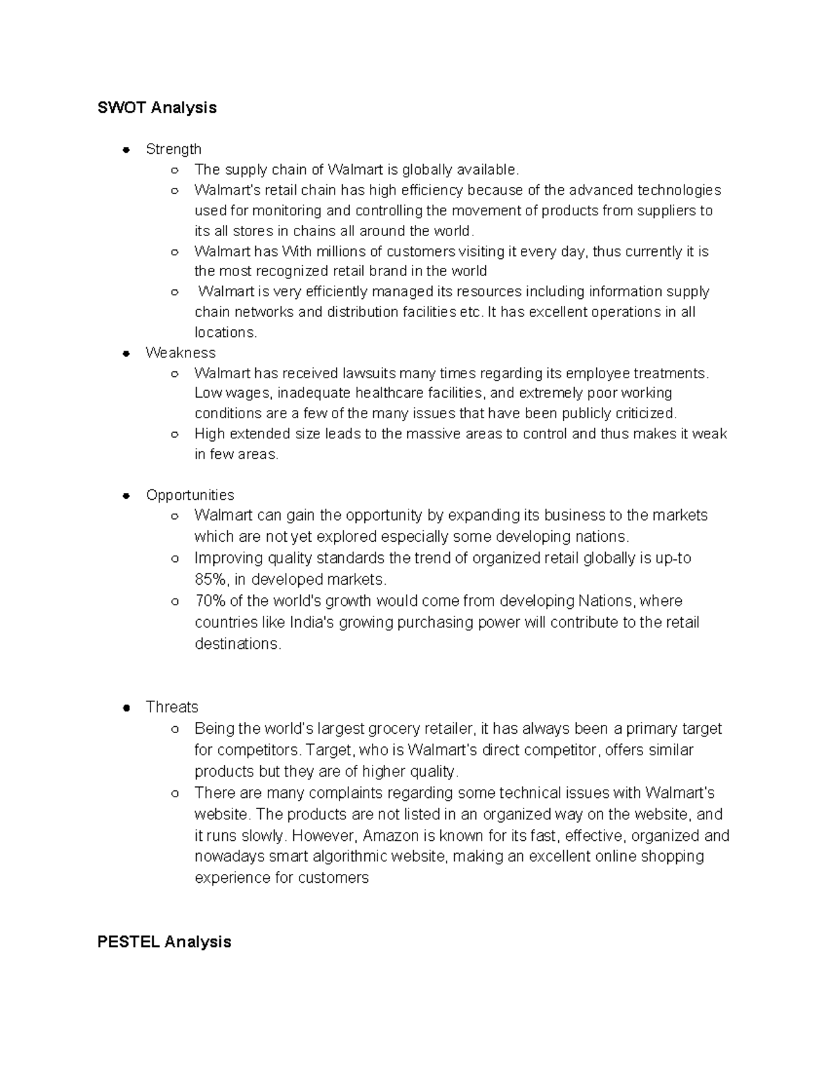 Walmart - pestle, swot and porter's five forces analysis. - SWOT ...