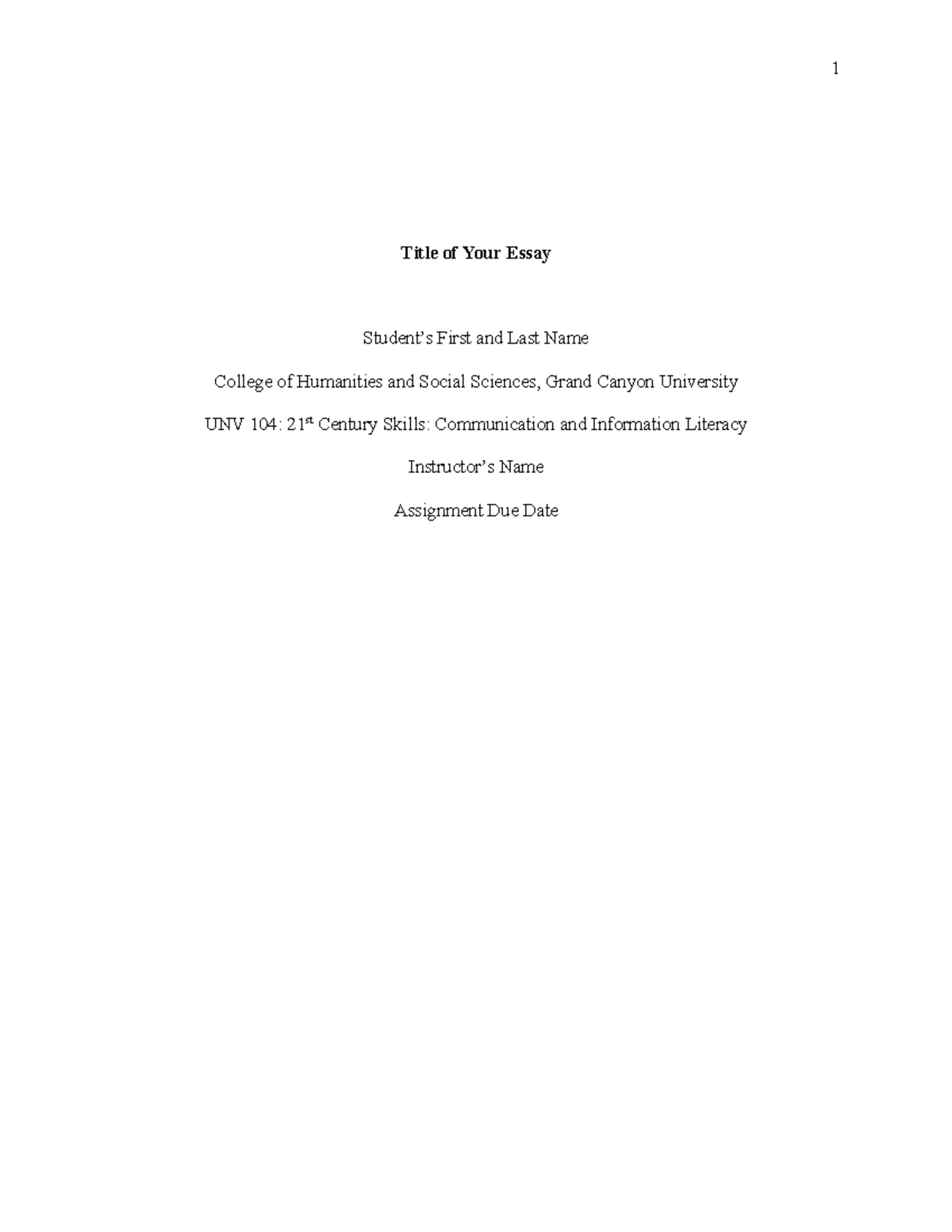 gcu unv 104 expository essay outline