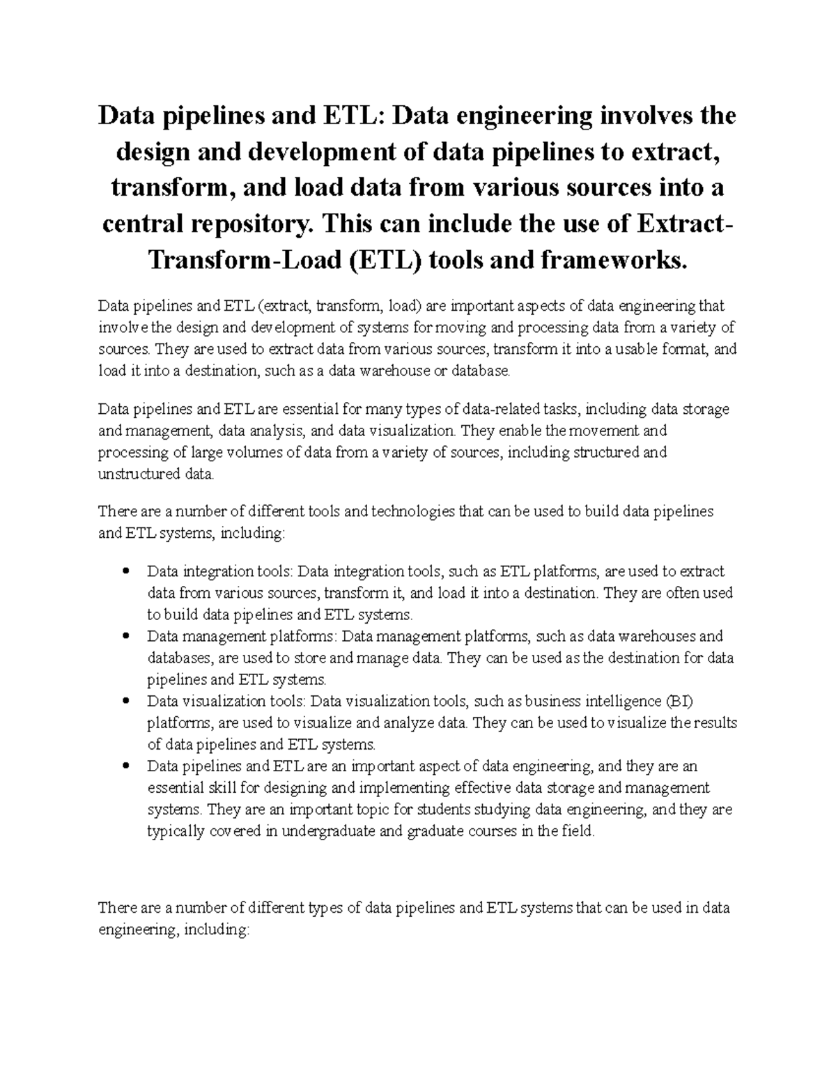 Data Pipelines And ETL - This Can Include The Use Of Extract- Transform ...