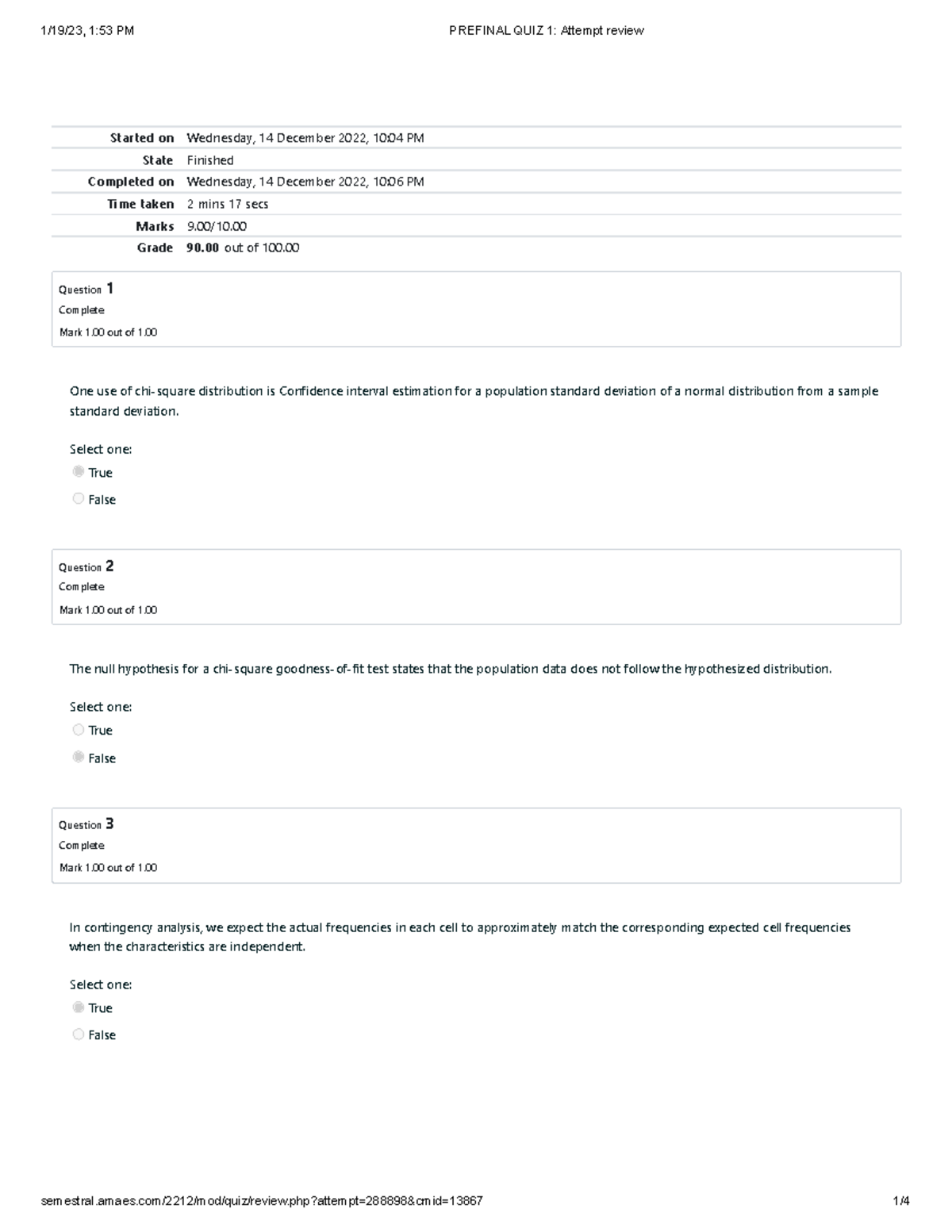 Prefinal QUIZ 1 Quantitative Methods Attempt Review - Started On ...