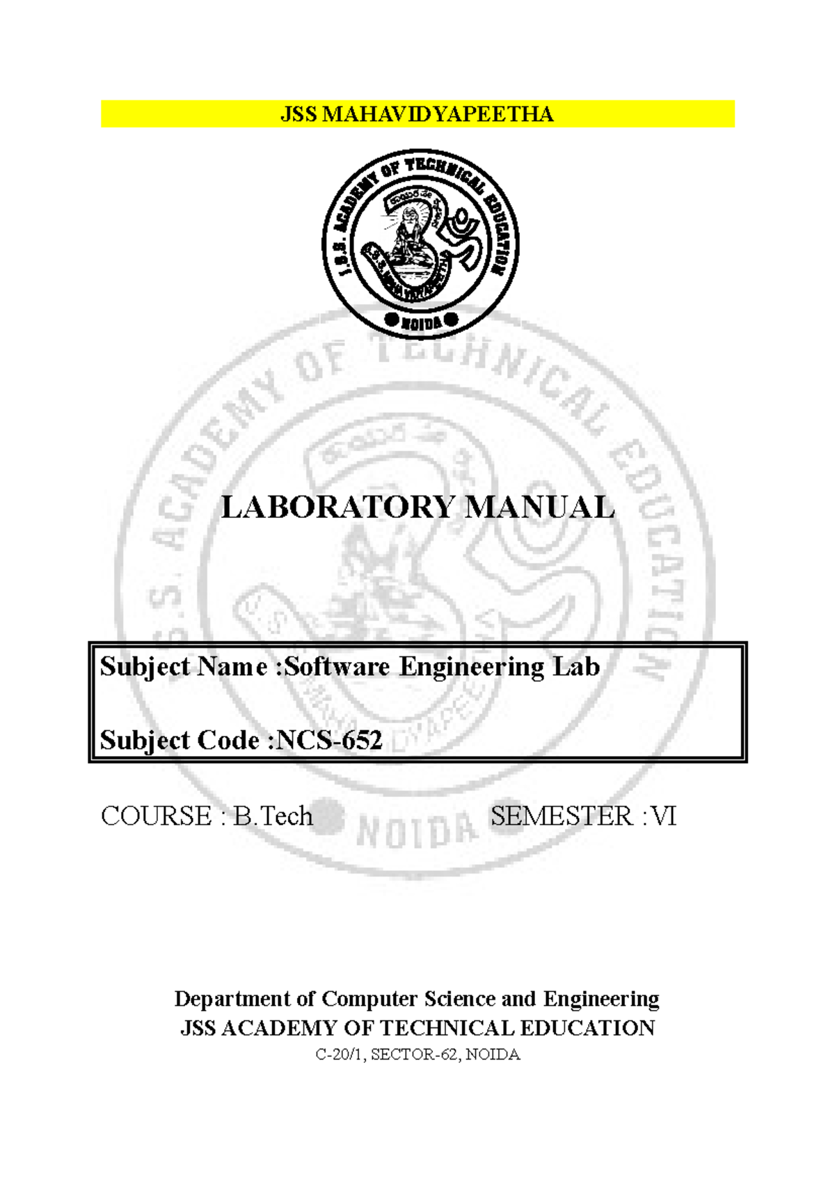 Software Engineering LAB Manual for practical JSS MAHAVIDYAPEETHA