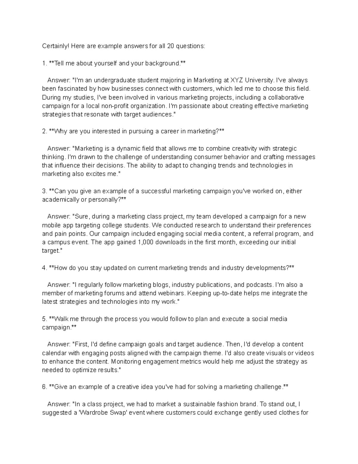 important question - Certainly! Here are example answers for all 20 ...
