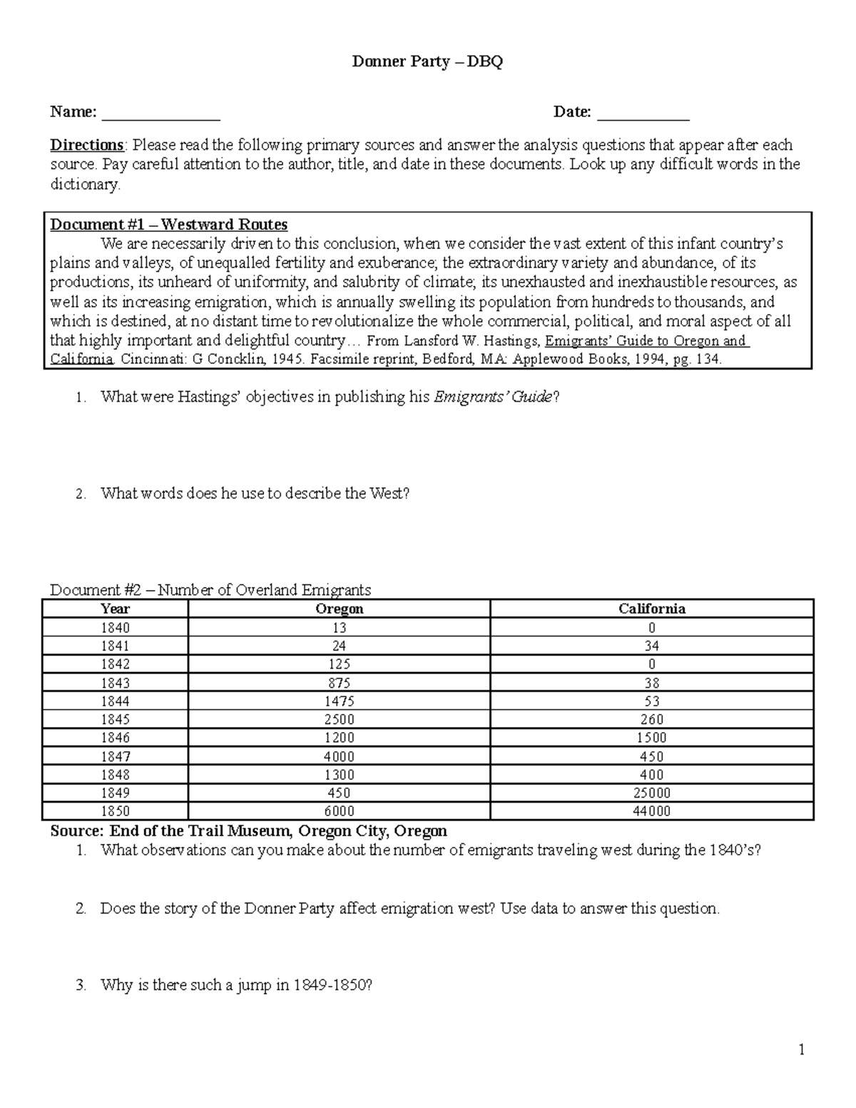 Ch.13 Manifest-DestinyDonnerPartyDBQQOTMNOTES!!EXTRA PRCATOCE - Name ...