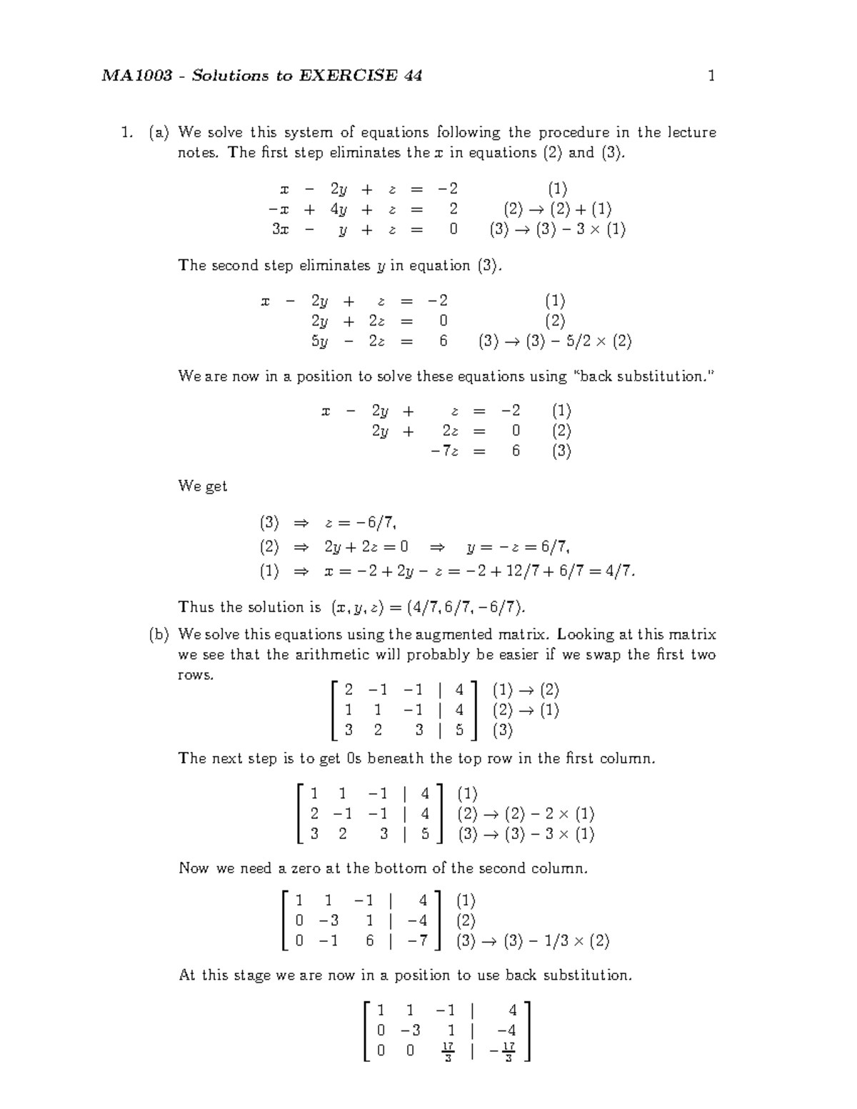 Exercise 44 Solutions - (a) We solve this system of equations following ...