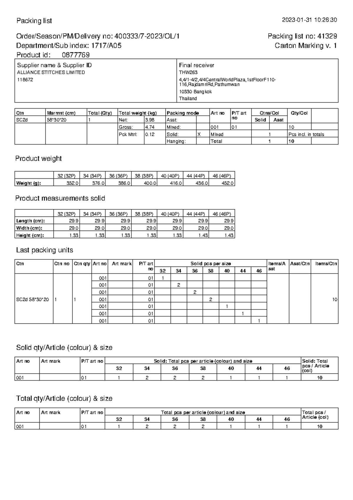 0062-23 PL - OK go - Product weight Product measurements solid Packing ...
