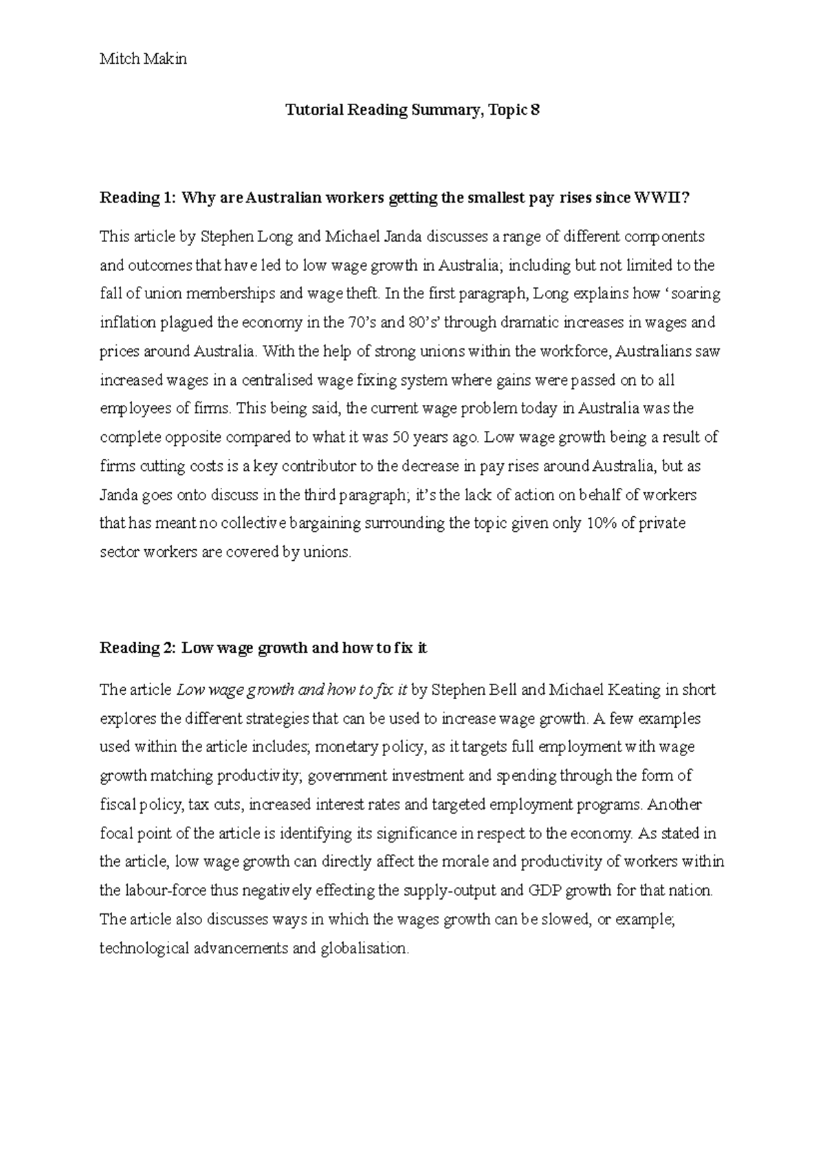 Tutorial Reading Summary 8 Tutorial Summary #1 65465445656878 - PHL137 ...