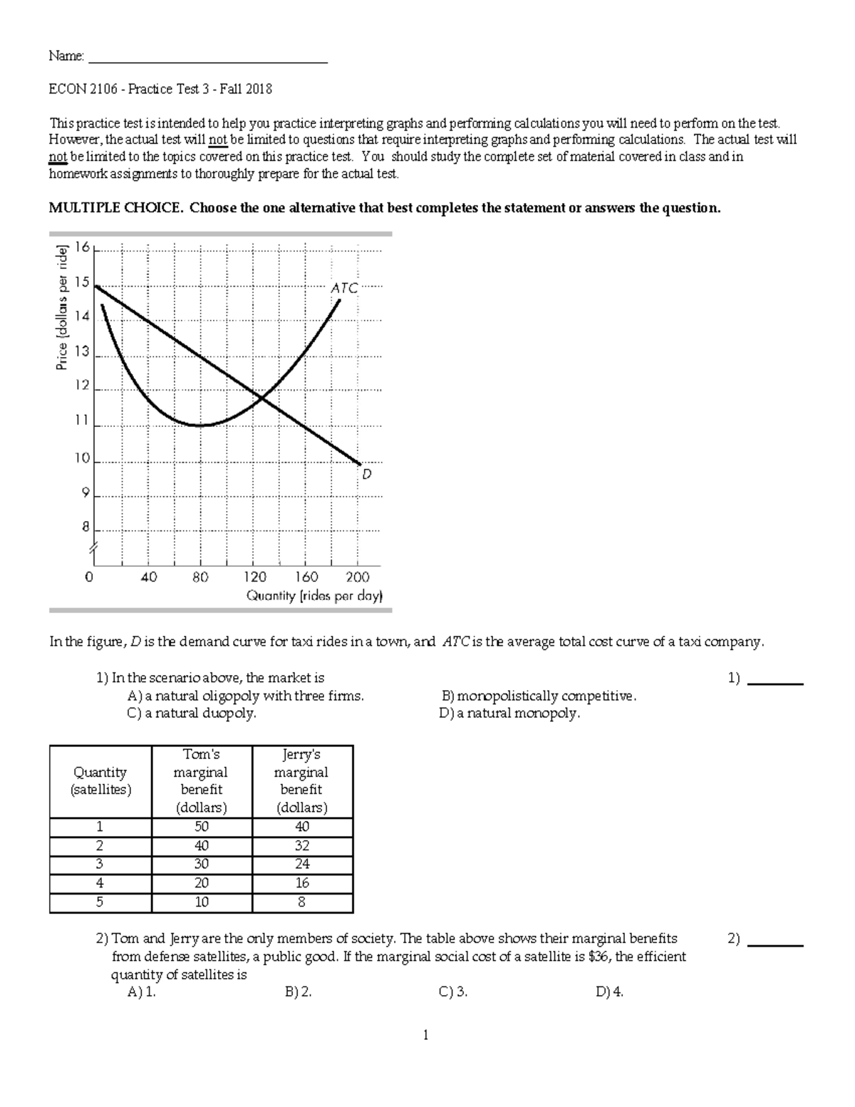 Practice Test 3 - ECON2106 - Fall 2018 - Name ...