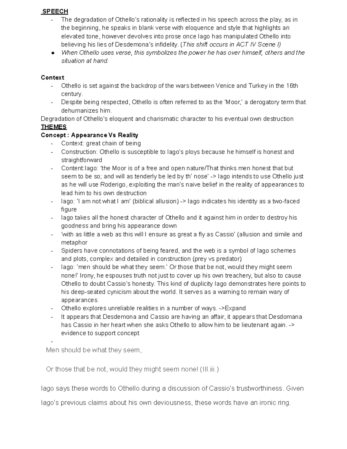 English Othello Study Notes - SPEECH - The degradation of Othello’s ...