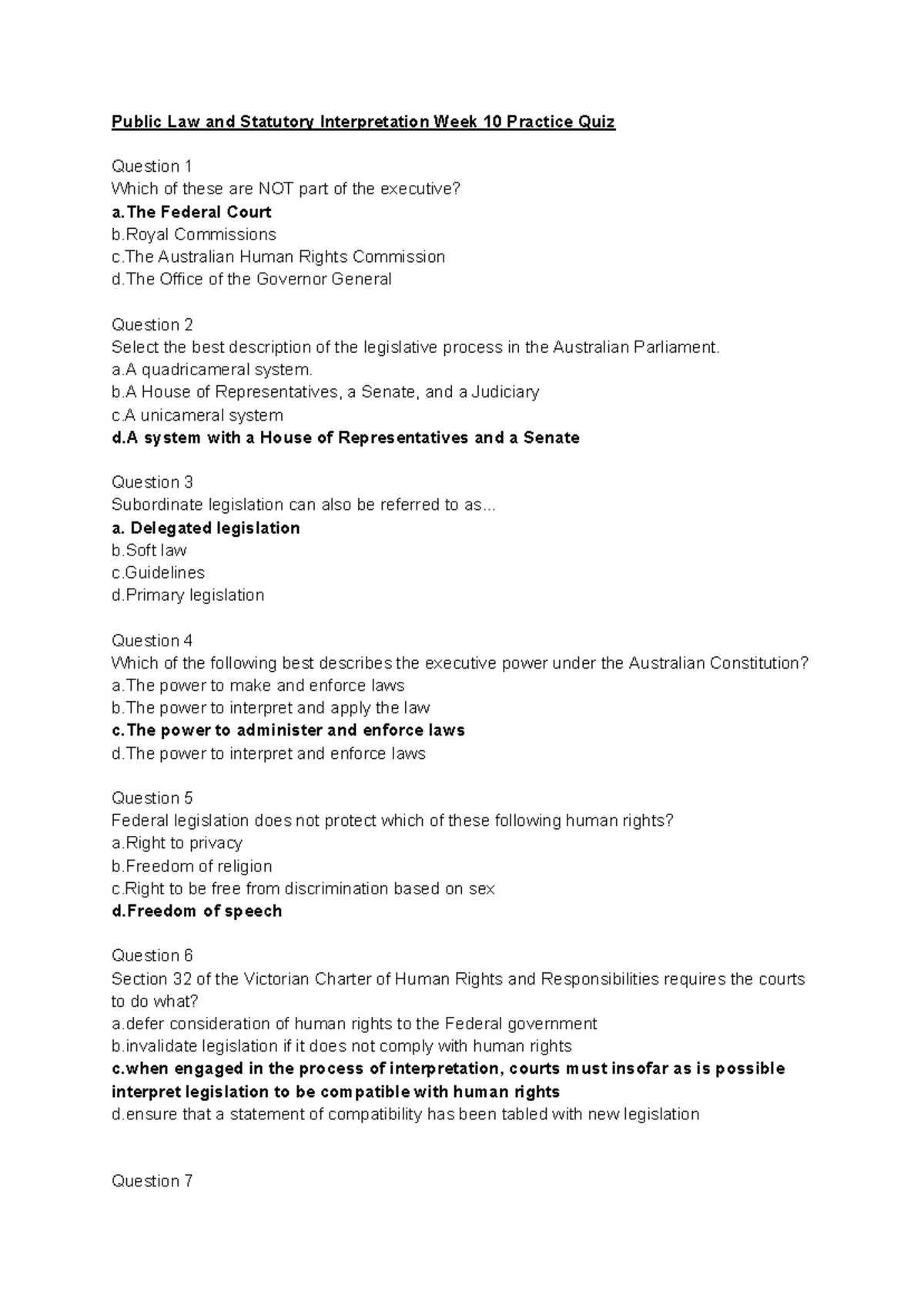 Public Law and Statutory Interpretation Week 10 Practice Quiz - a ...