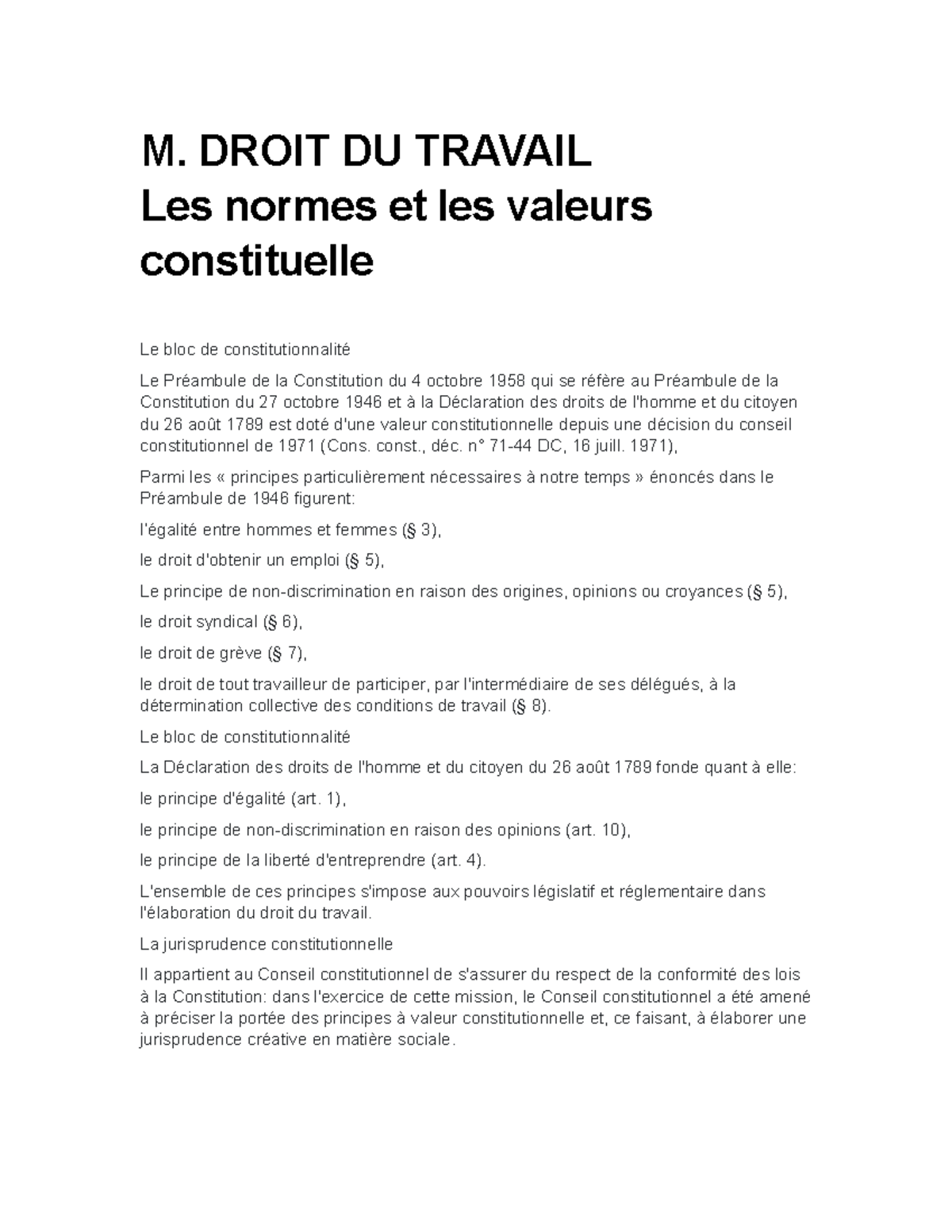 M. Droit DU Travail Les Normes Et Les Valeurs Constituelle - M. DROIT ...