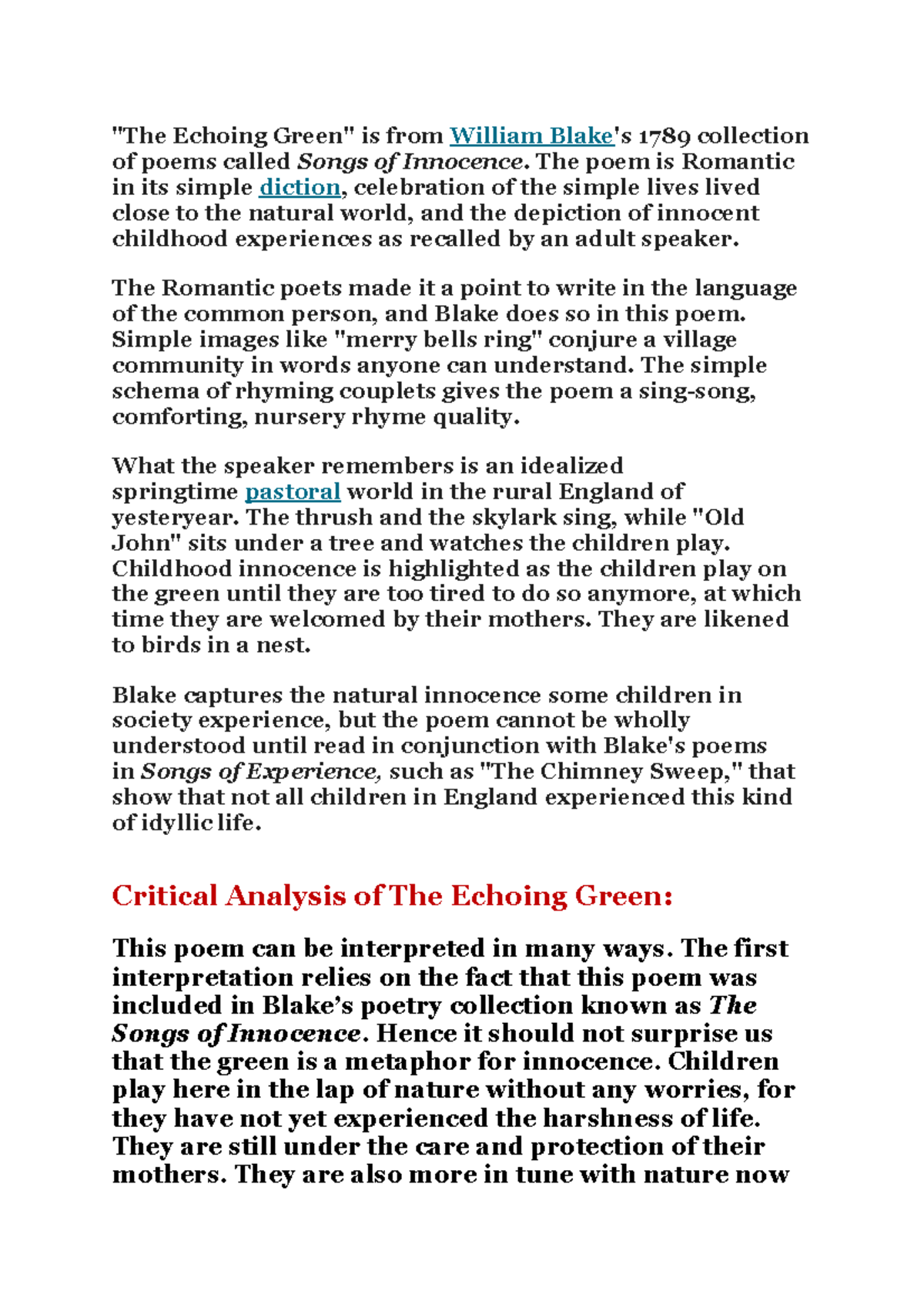 critical-essay-on-echoeing-green-the-echoing-green-is-from-william