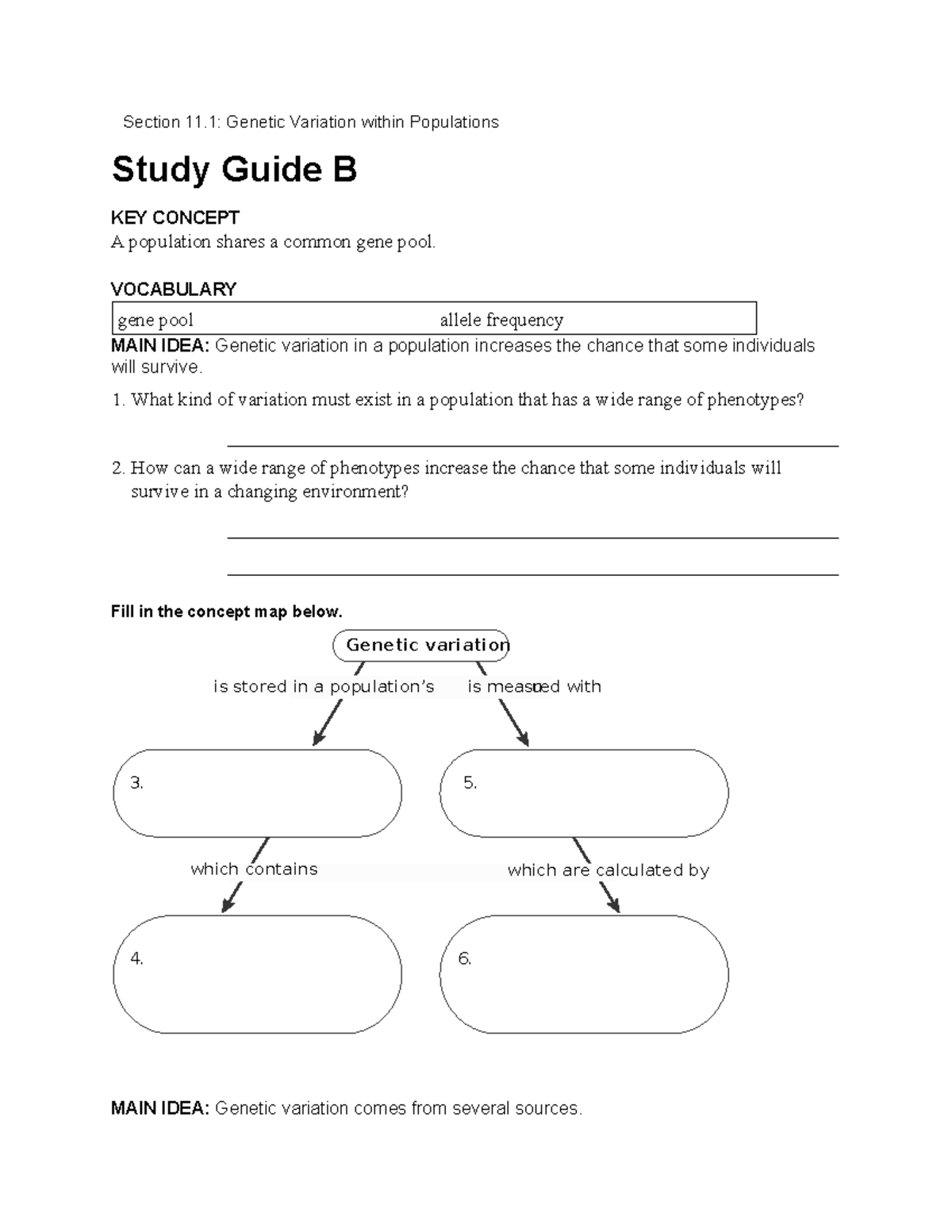 Chapter 11.1 Study Guide - Section 11: Genetic Variation Within ...