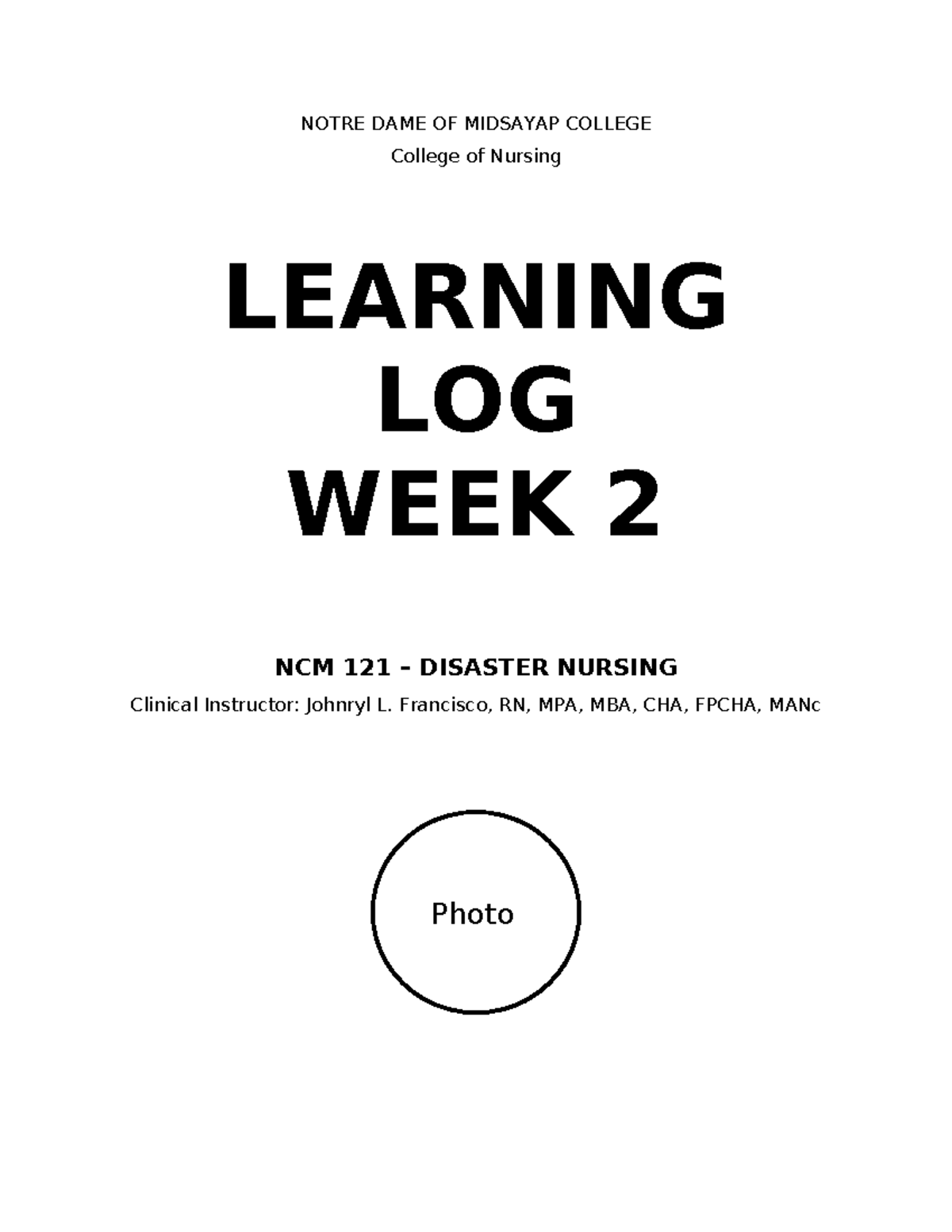 Cabacang Learning Logs BSN 4 Week 2 - NOTRE DAME OF MIDSAYAP COLLEGE ...