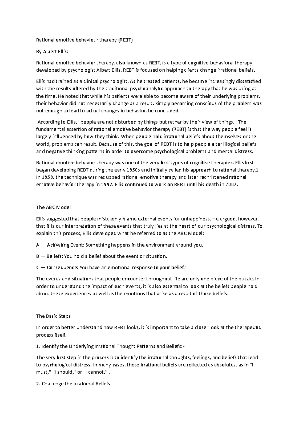 4 - REBT & SFBT - Vismaya - Lecture notes 10 - Rational emotive ...
