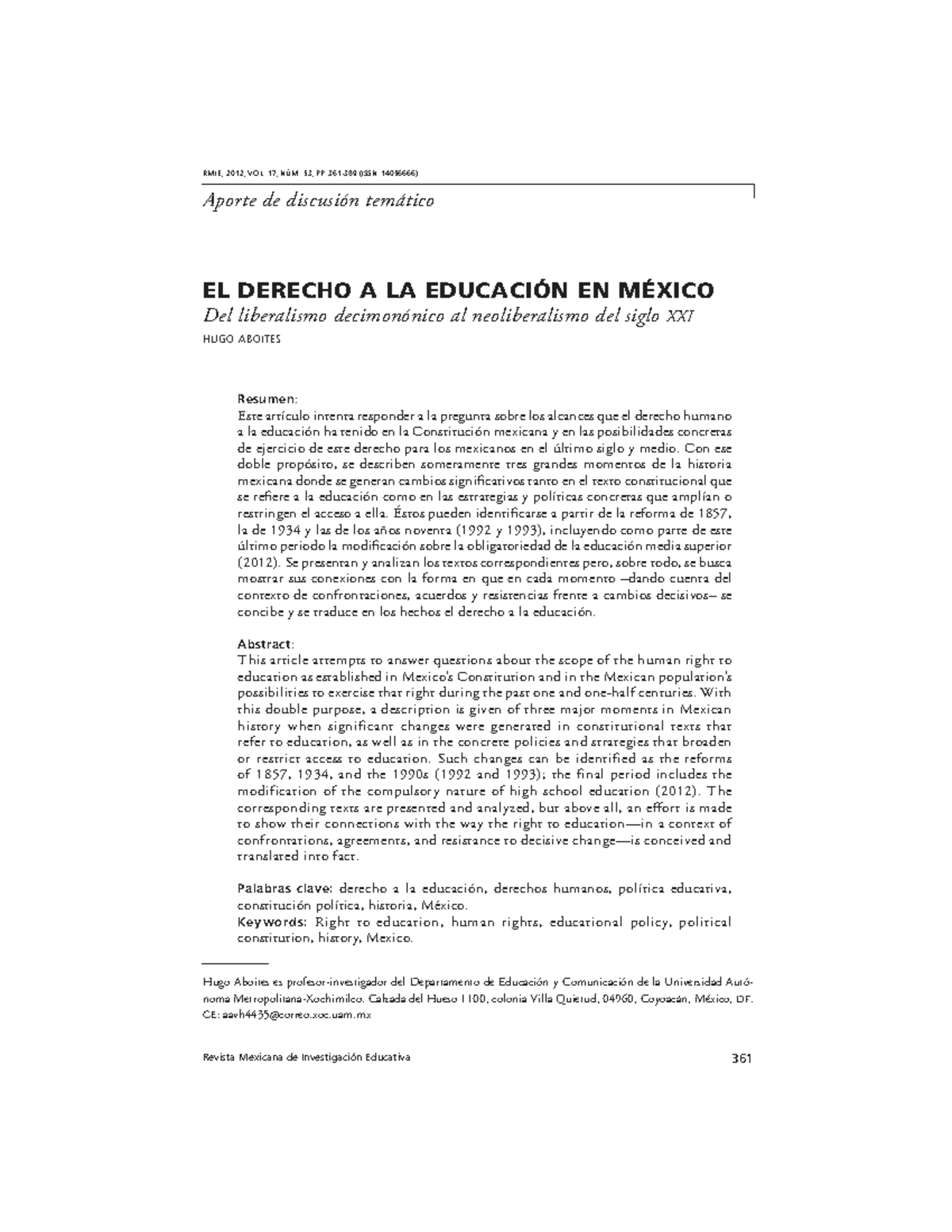 EL Derecho A LA Educación EN México - Revista Mexicana de Investigación ...