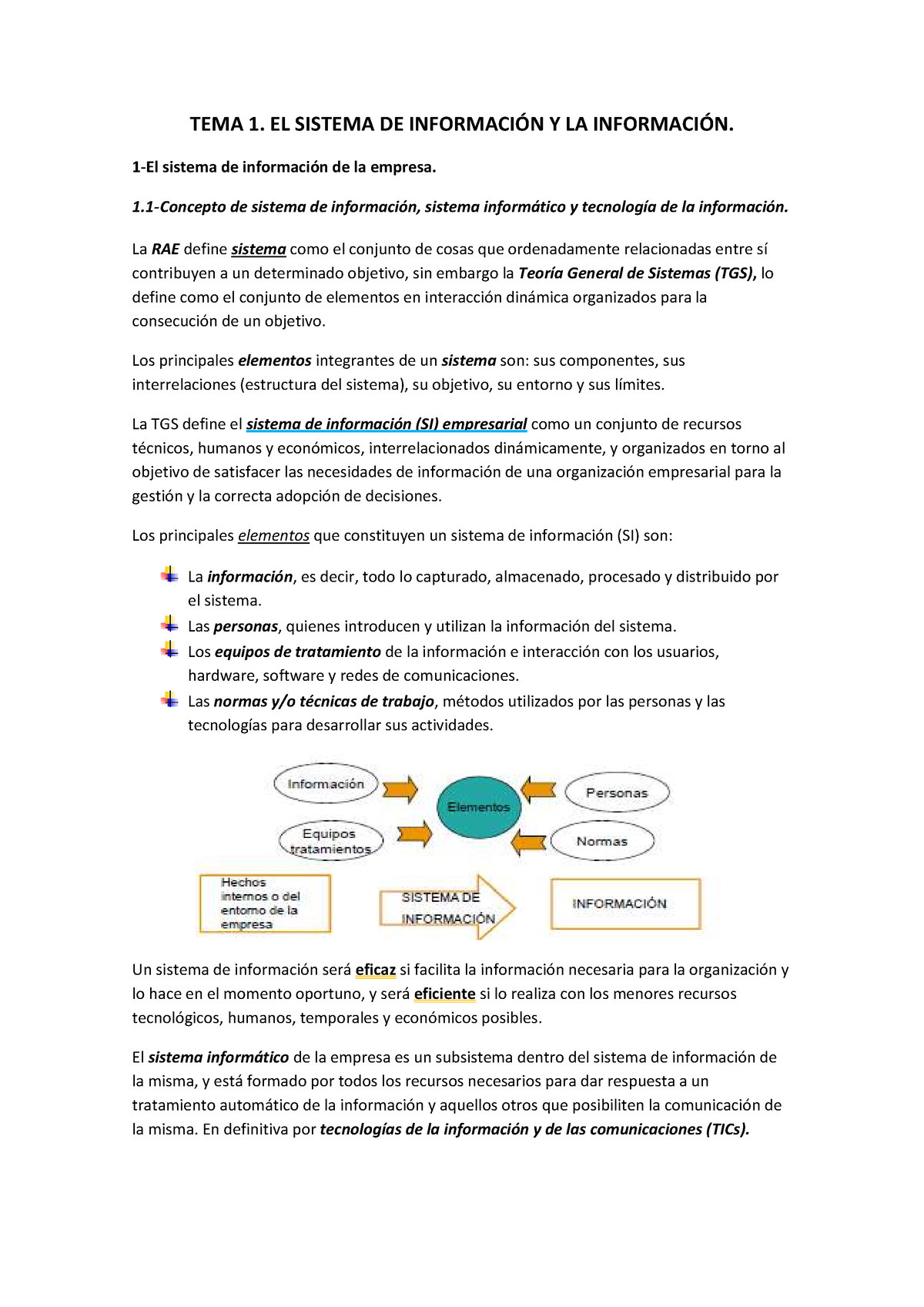 Tema 1 - Apuntes Tema 1. - TEMA 1. EL SISTEMA DE INFORMACIÓN Y LA ...