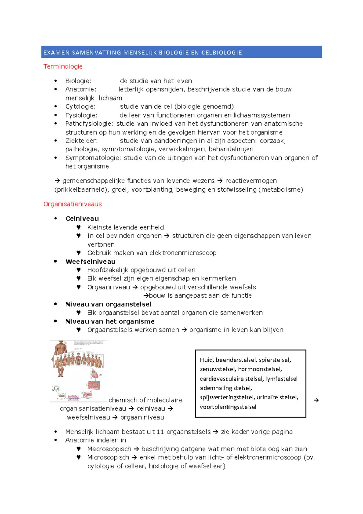 Examen Samenvatting Menselijk Biologie En Celbiologie 1 - EXAMEN ...