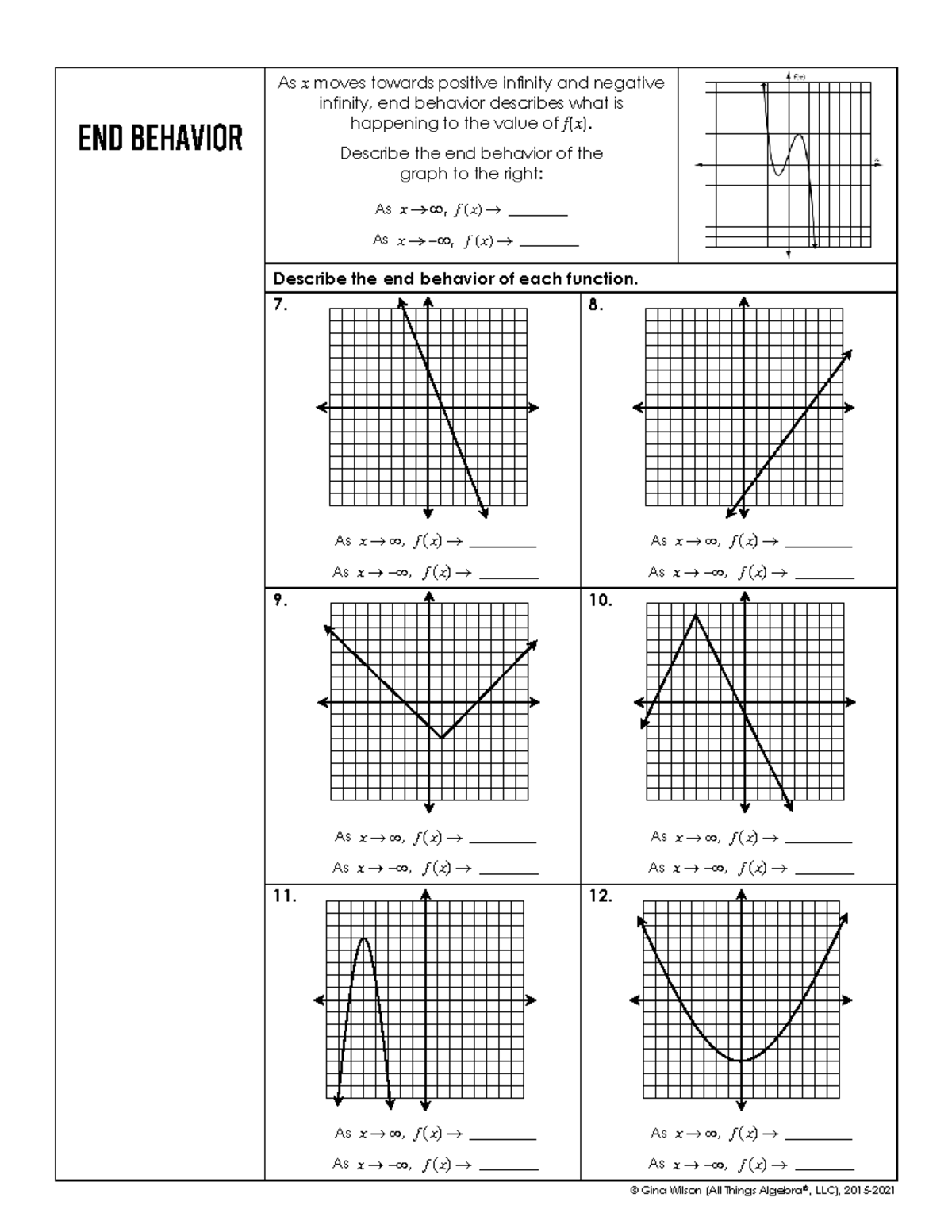 End Behavior Review - notes - As x moves towards positive infinity and ...